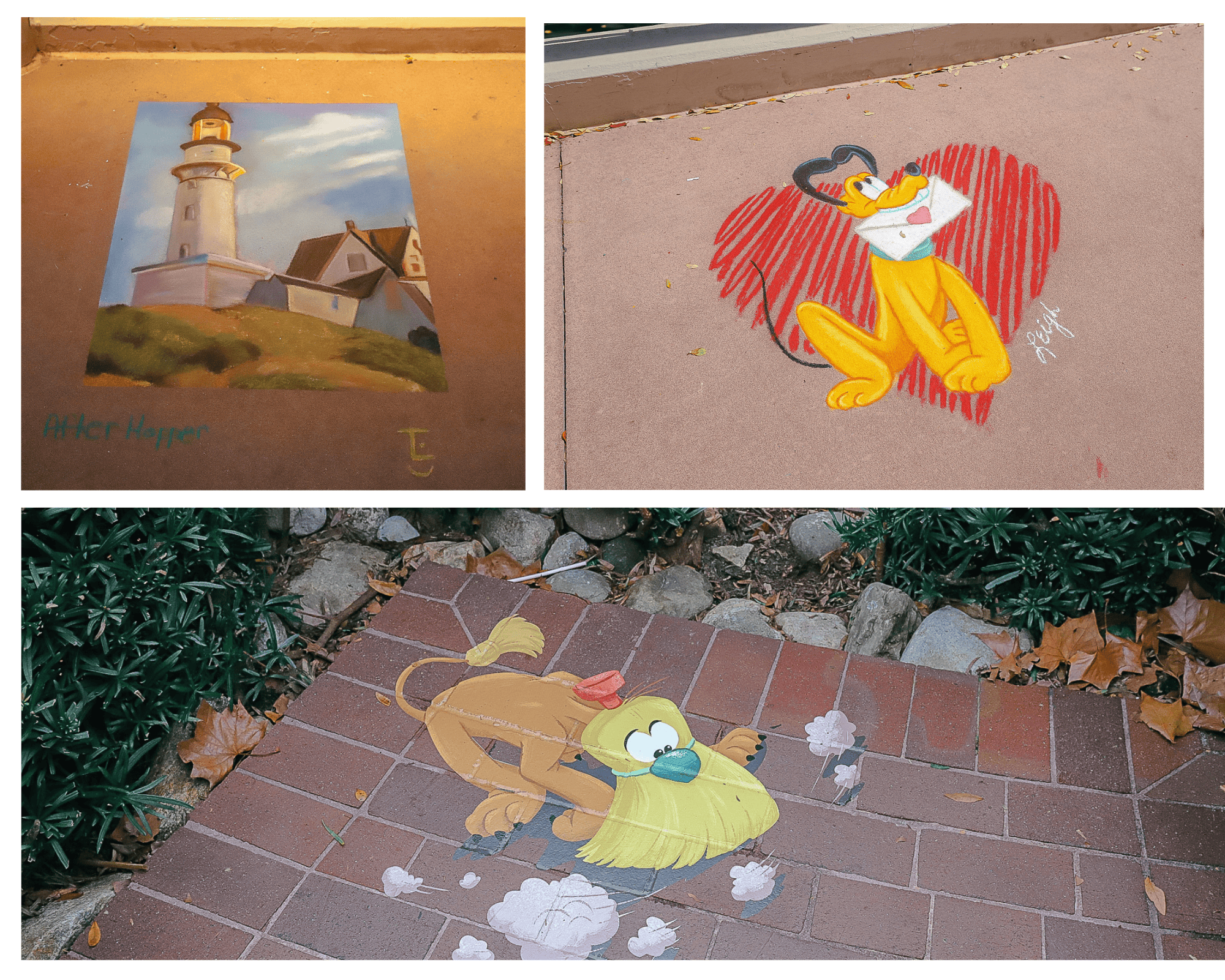 a collage with a trio of chalk art examples from the Epcot International Festival of the Arts 