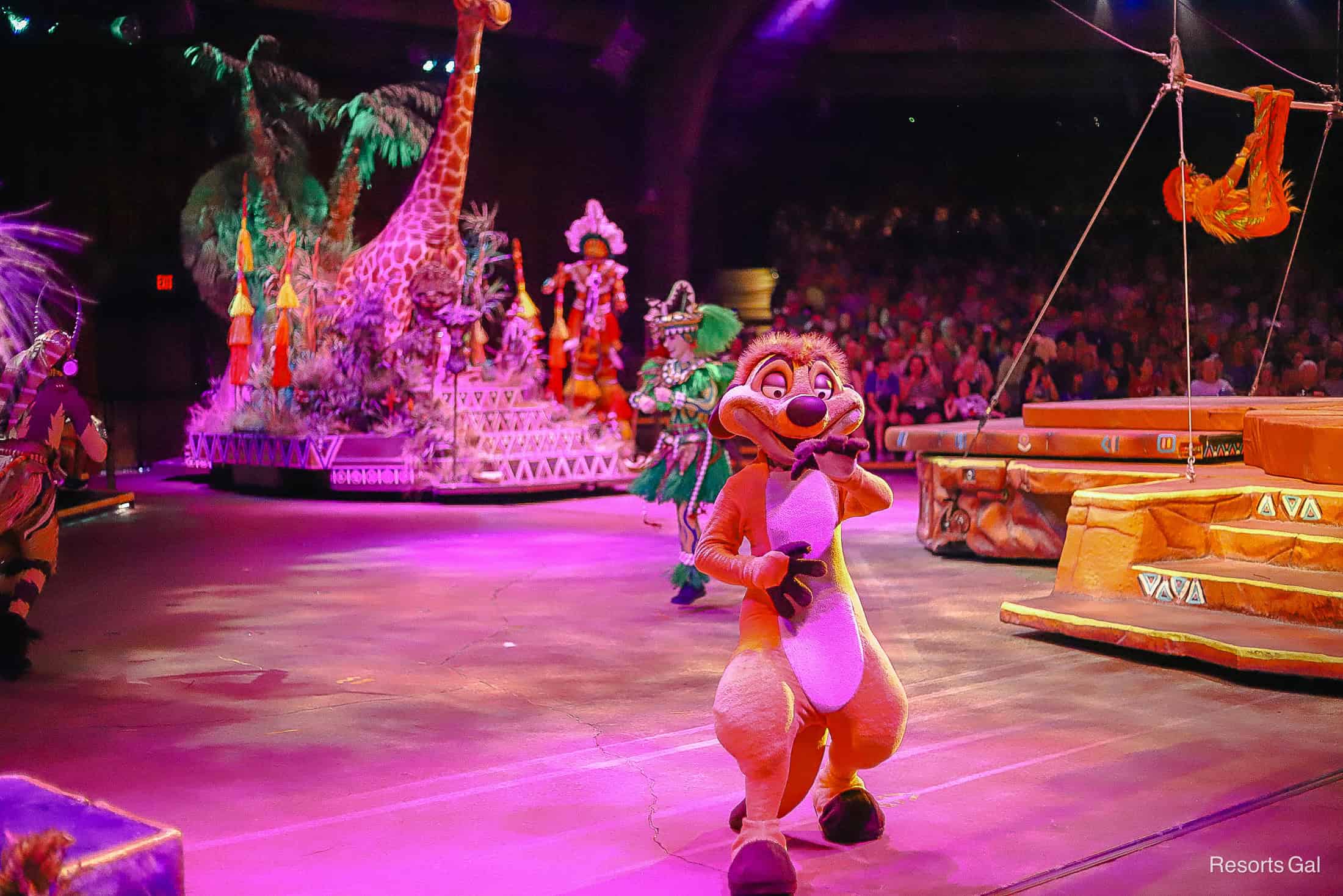 Timon waves to guests in the audience during Festival of the Lion King 