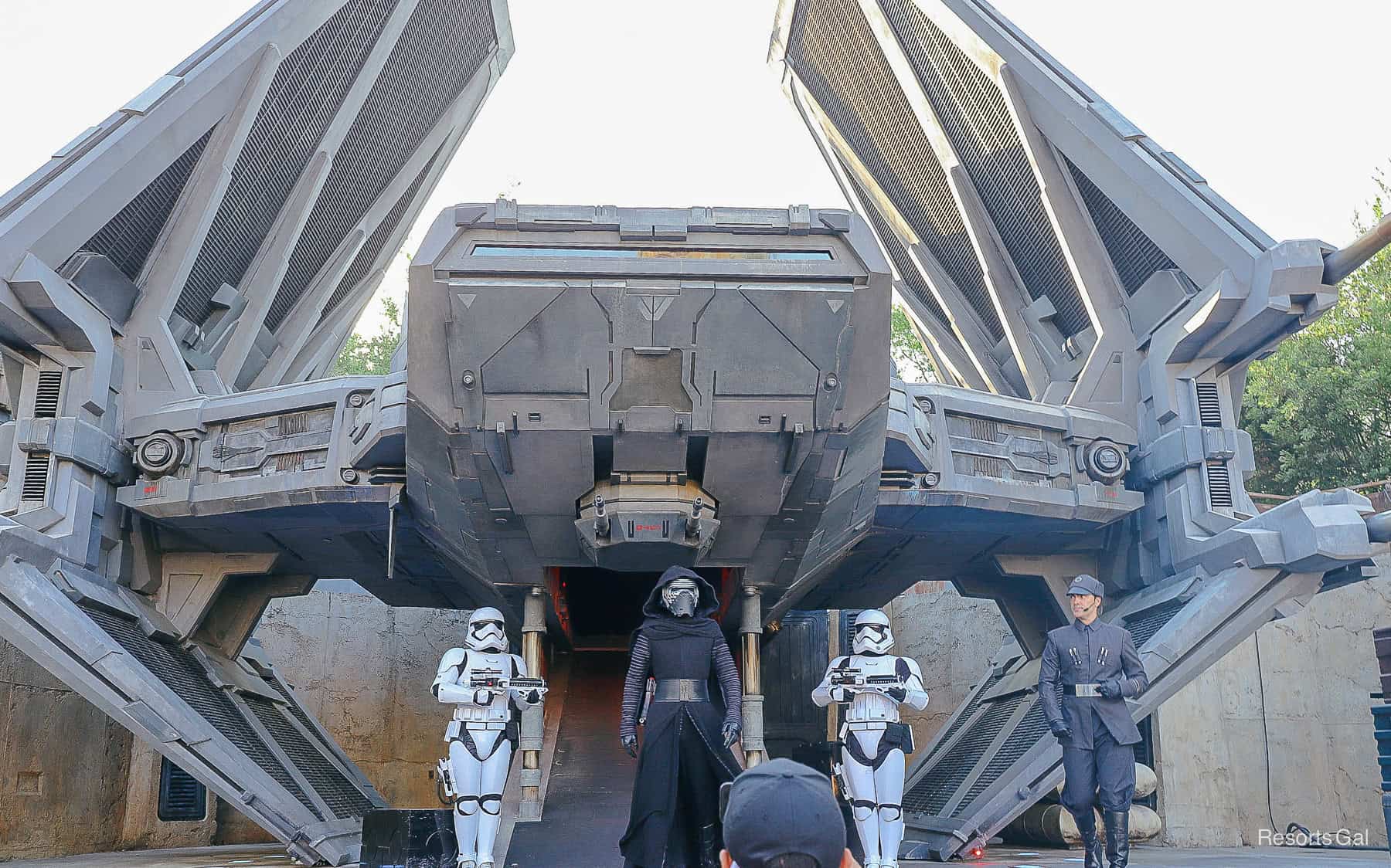 Kylo Ren disembarks his ship during the First Order Searches for the Resistance at Galaxy's Edge in Disney World. 
