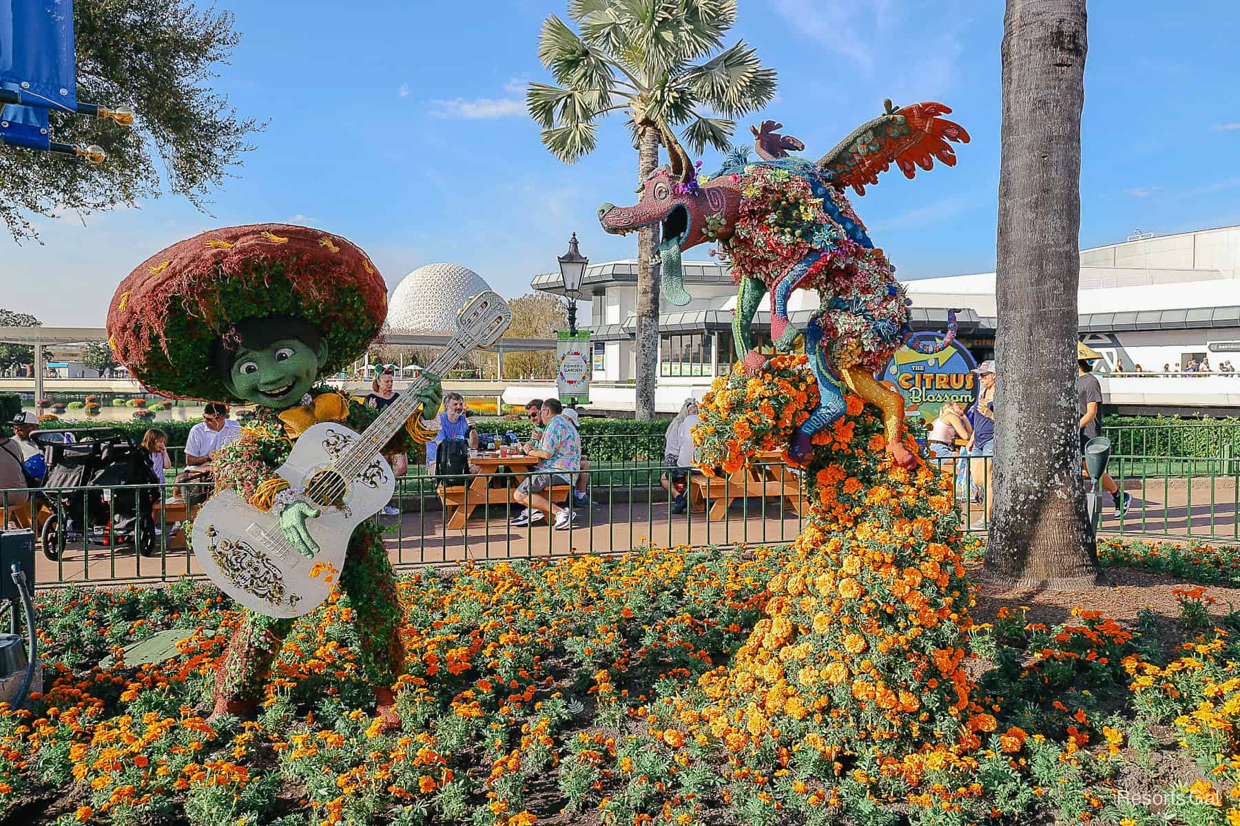 Miguel and Dante from 'Coco' topiary at Epcot 