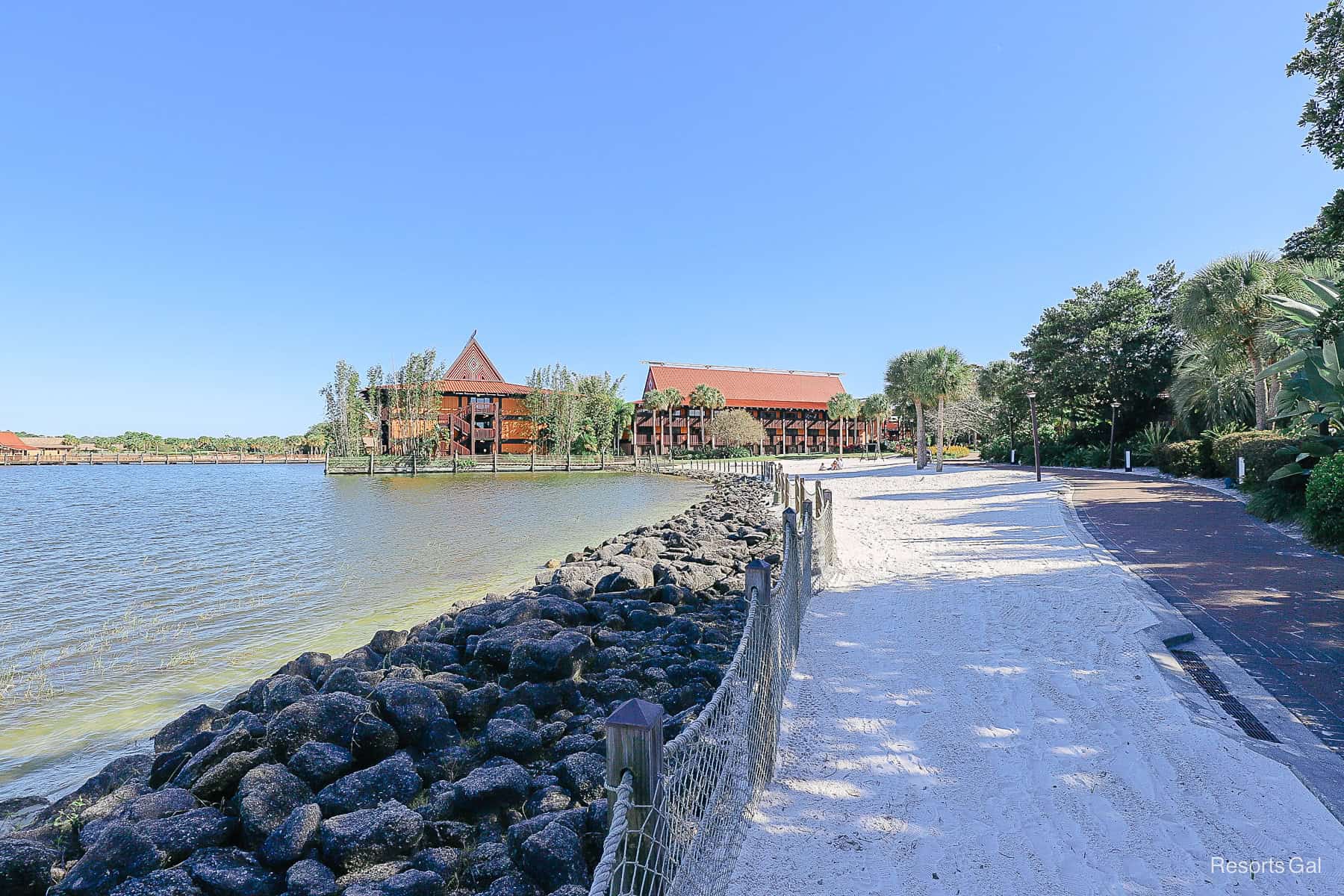 former walking path with a view towards Disney's Polynesian Village Resort 