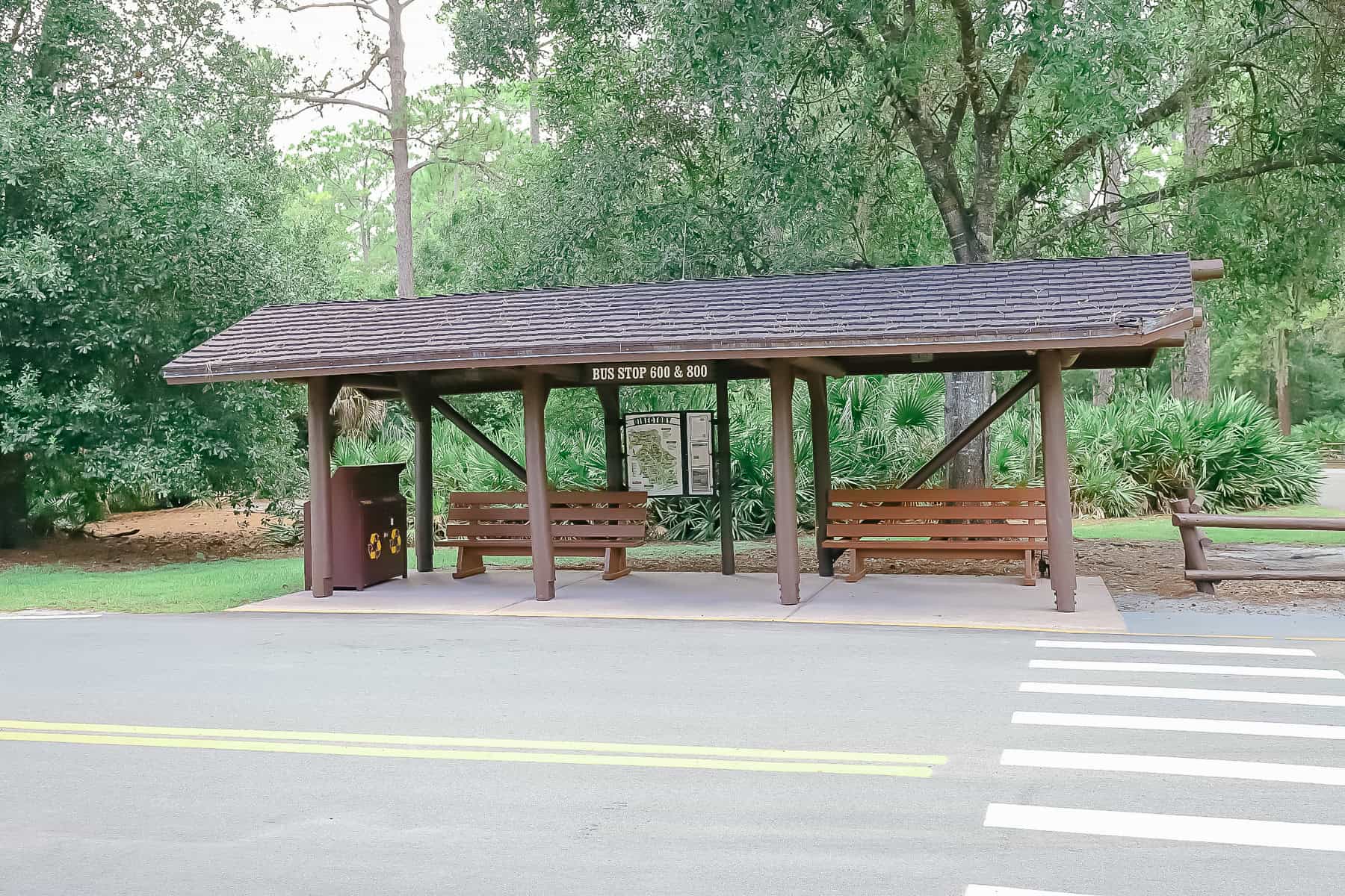 a bus stop at Fort Wilderness 