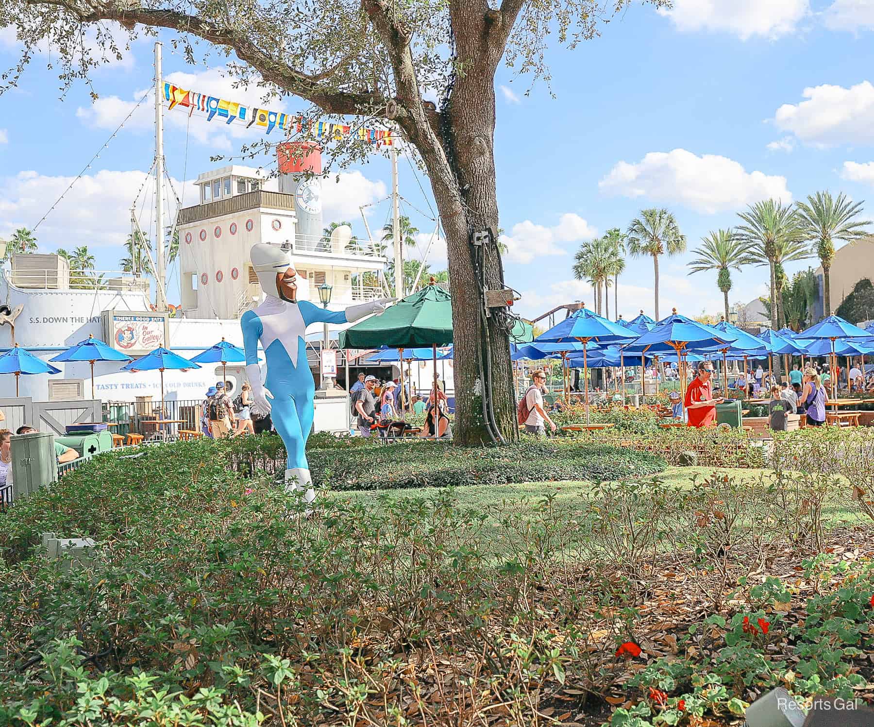 Frozone greets guests from a distance at Disney's Hollywood Studios 