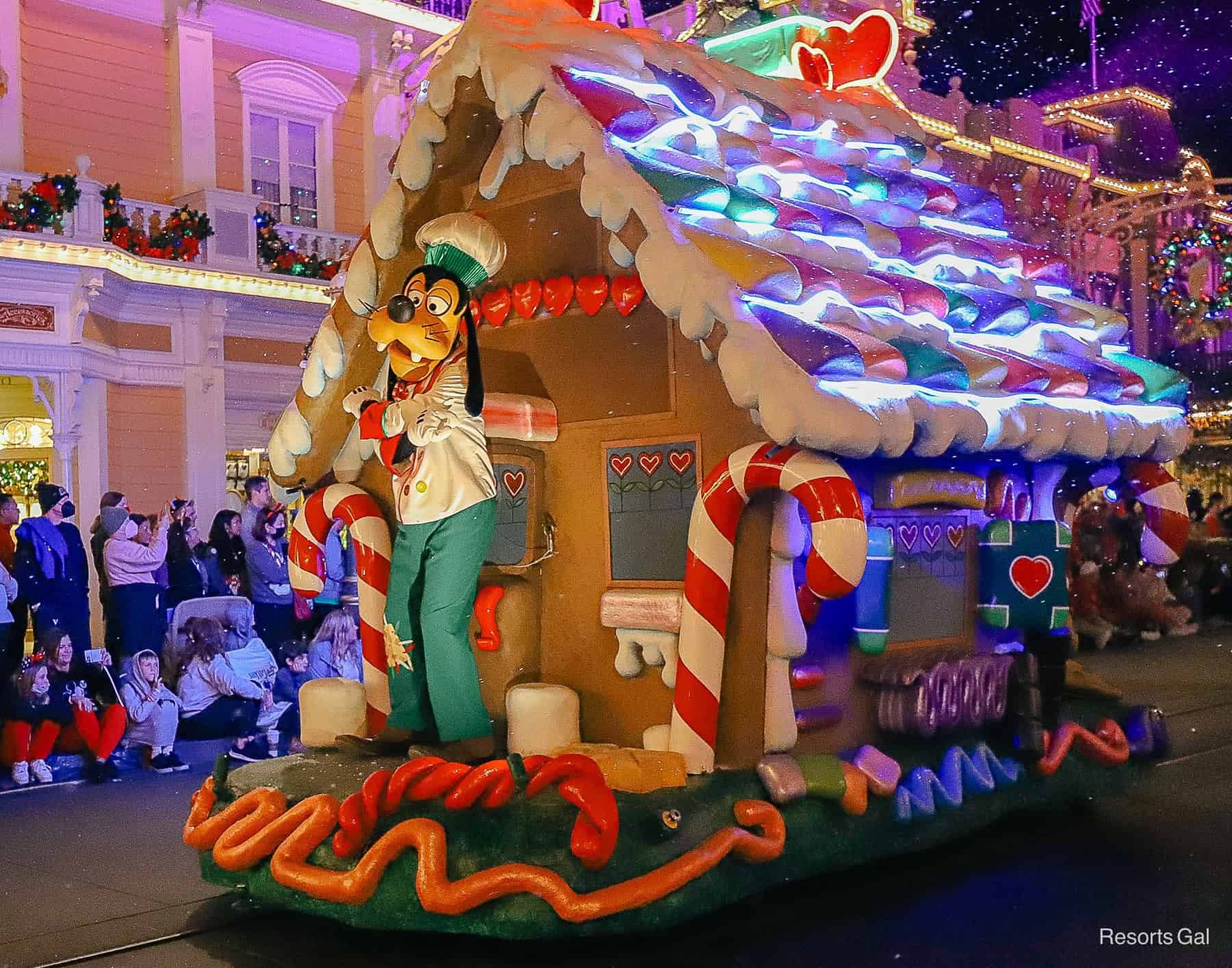 Goofy in the Christmas parade. 