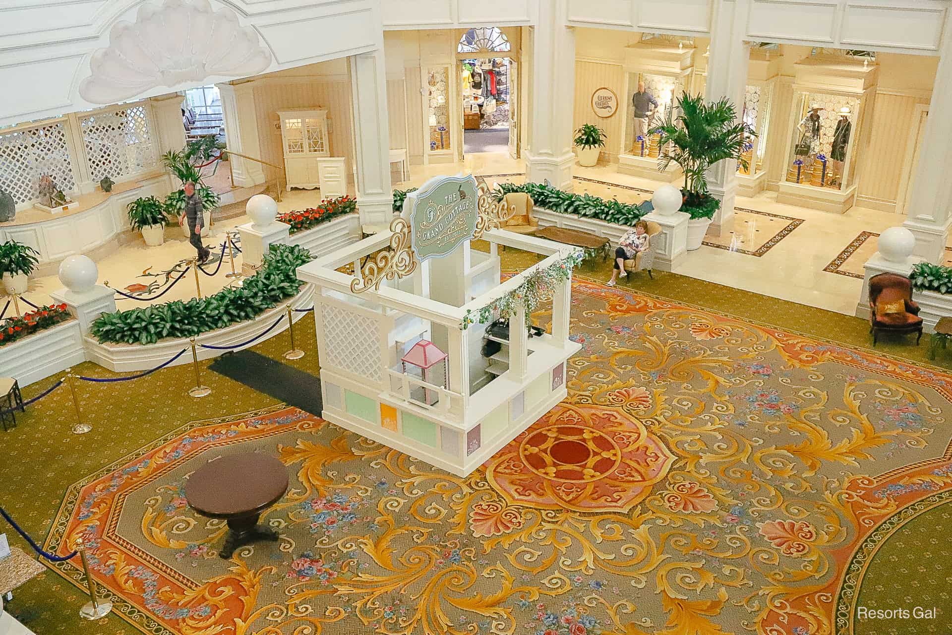 The Grand Cottage sits in the center of the resort's lobby as seen from above. 