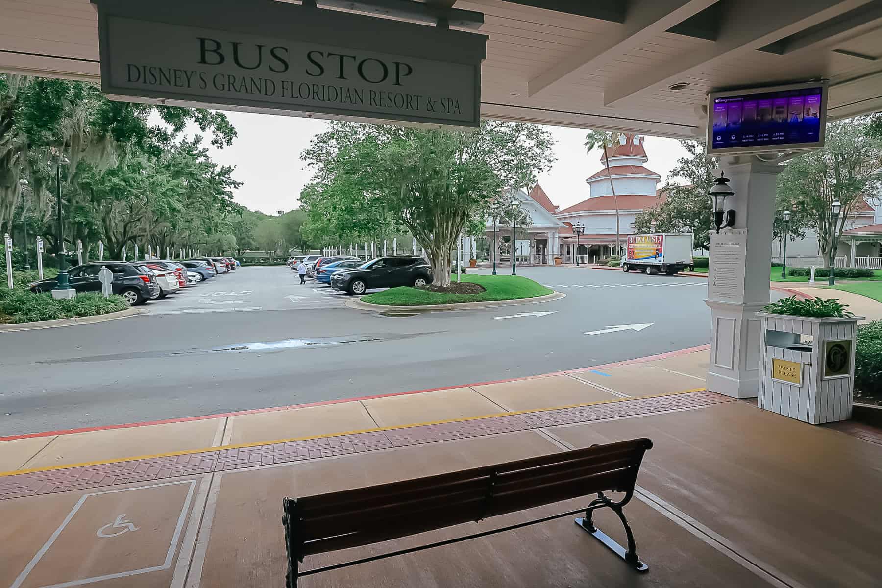 the bus stop at Disney's Grand Floridian 