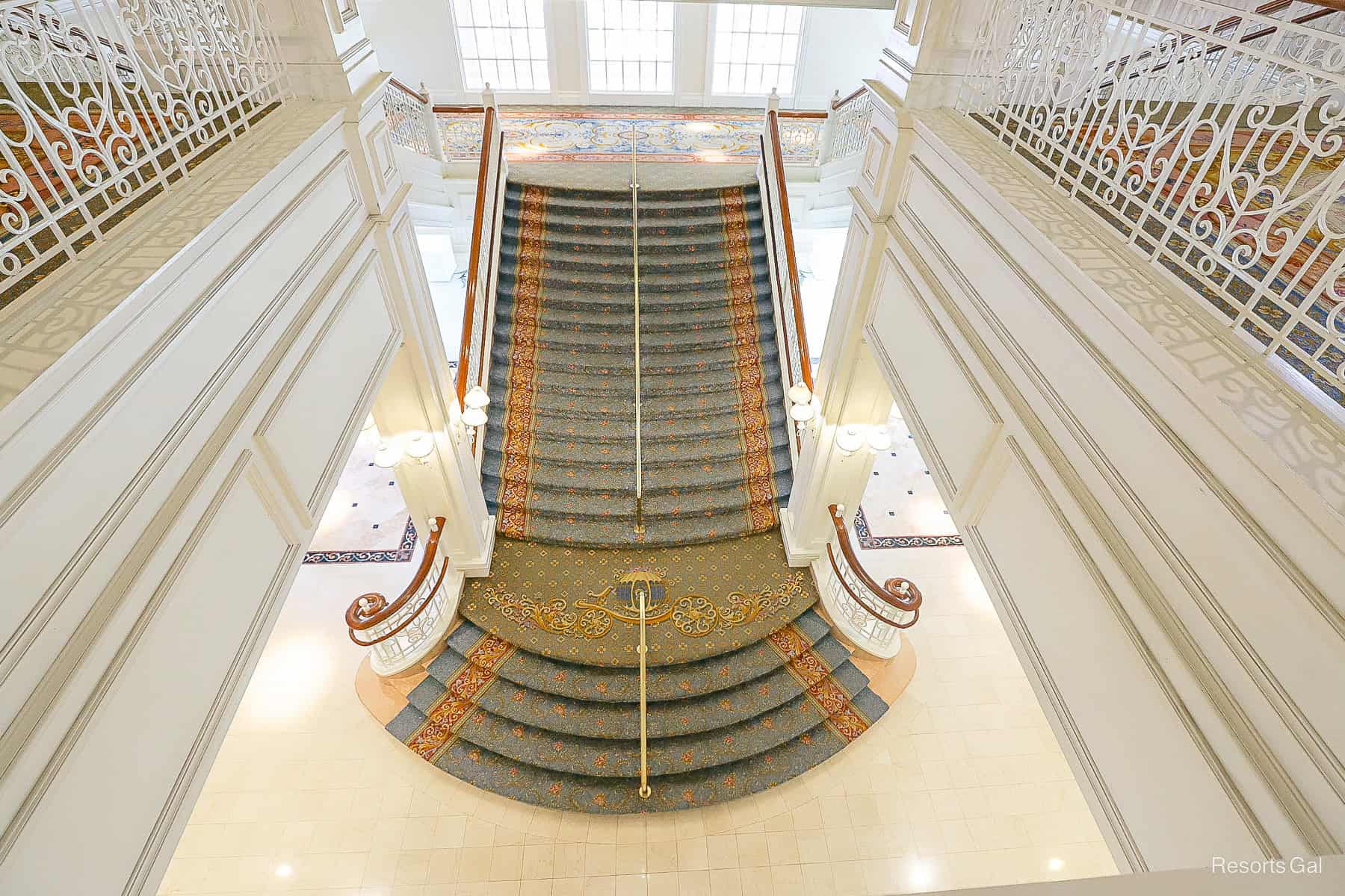 the Grand Floridian Staircase as seen looking down from the second floor 