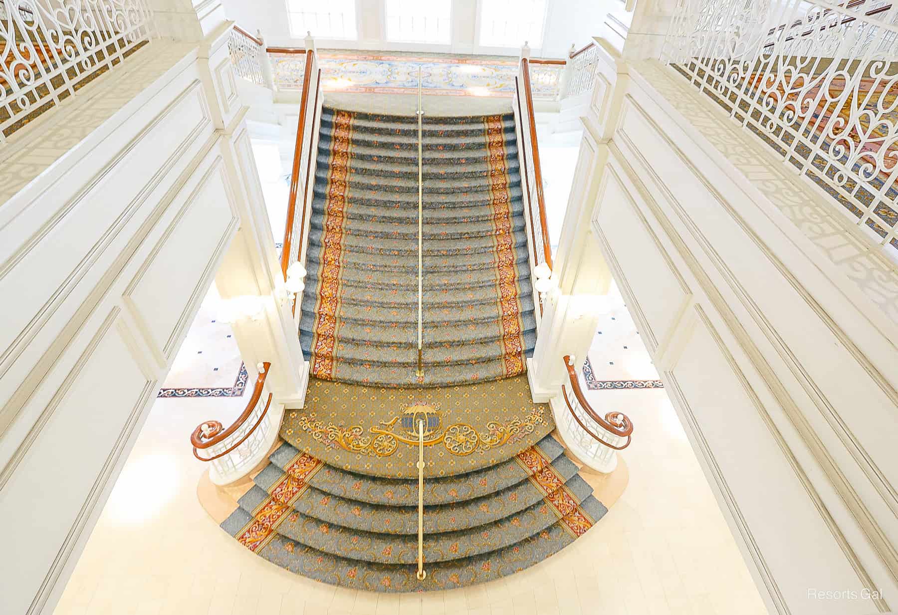 a view of the Grand Floridian staircase from above 