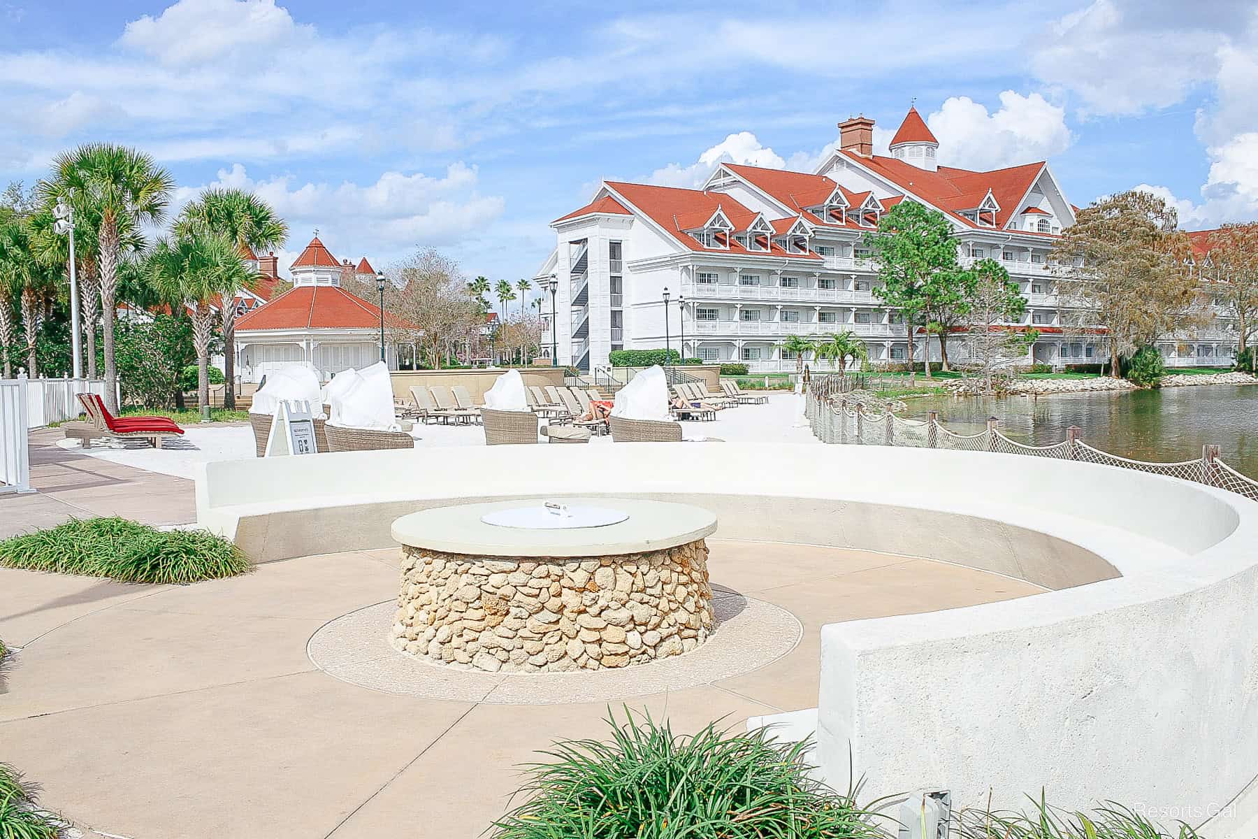 a fire pit near the pool beach 