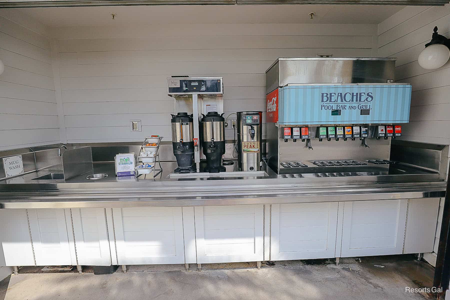 the coffee station at the Beaches Pool Bar and Grill at Disney's Grand Floridian 