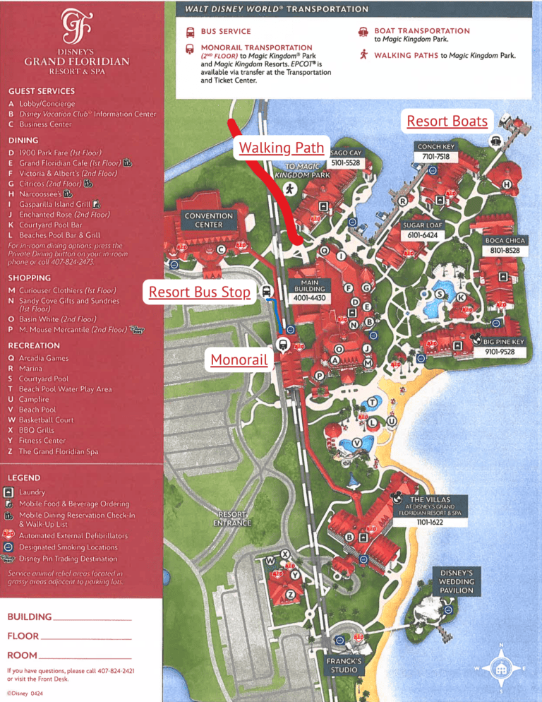 Disney's Grand Floridian Transportation Map (With Destinations)