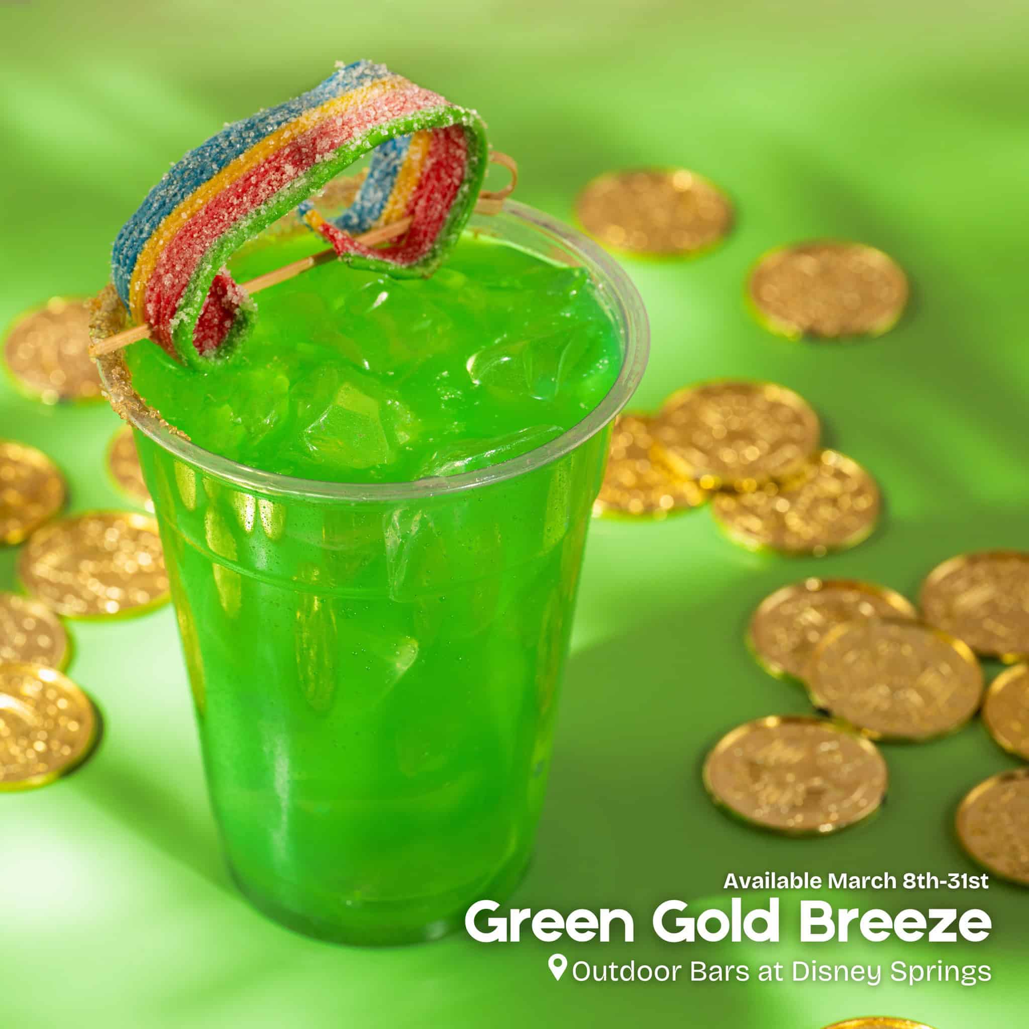 a green drink topped with a rainbow sour straw (Green Gold Breeze) 