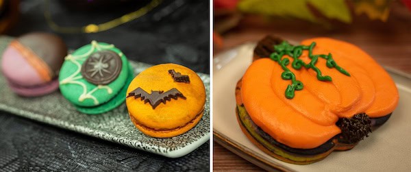 Collage Halloween Macaron Trio and Pumpkin Cookie 