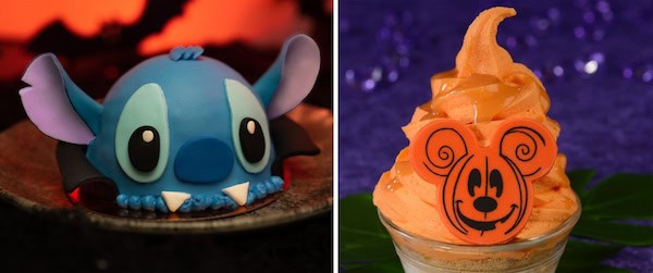 Collage of Vampire Stitch Cake and Mickey Pumpkin Soft Serve