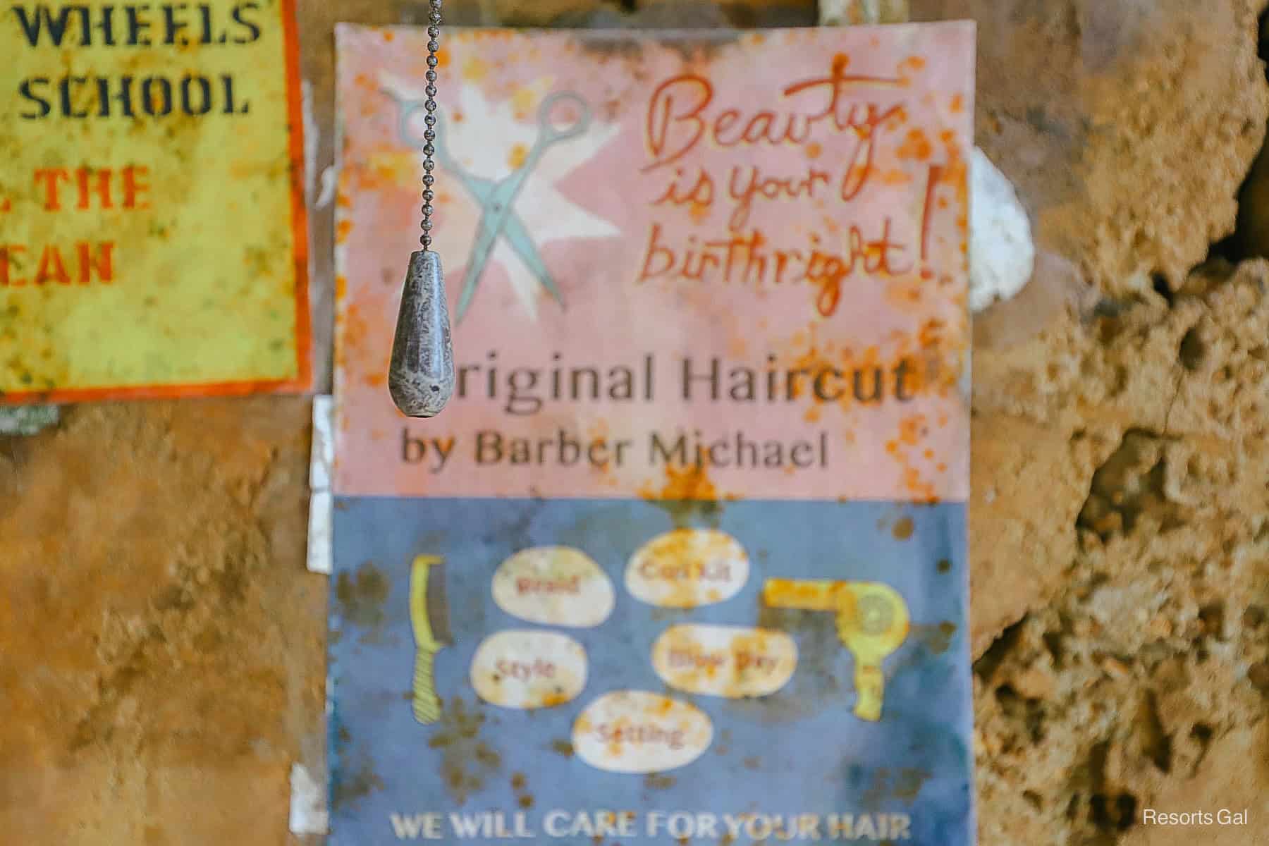 a faux advertisement for haircuts in Harambe Market 