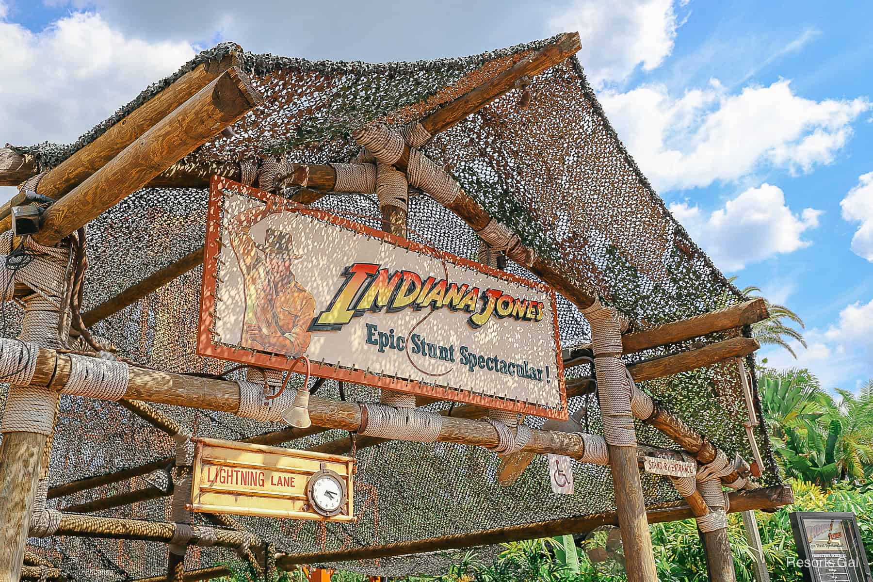 the entrance with signage for Indiana Jones Epic Stunt Spectacular 