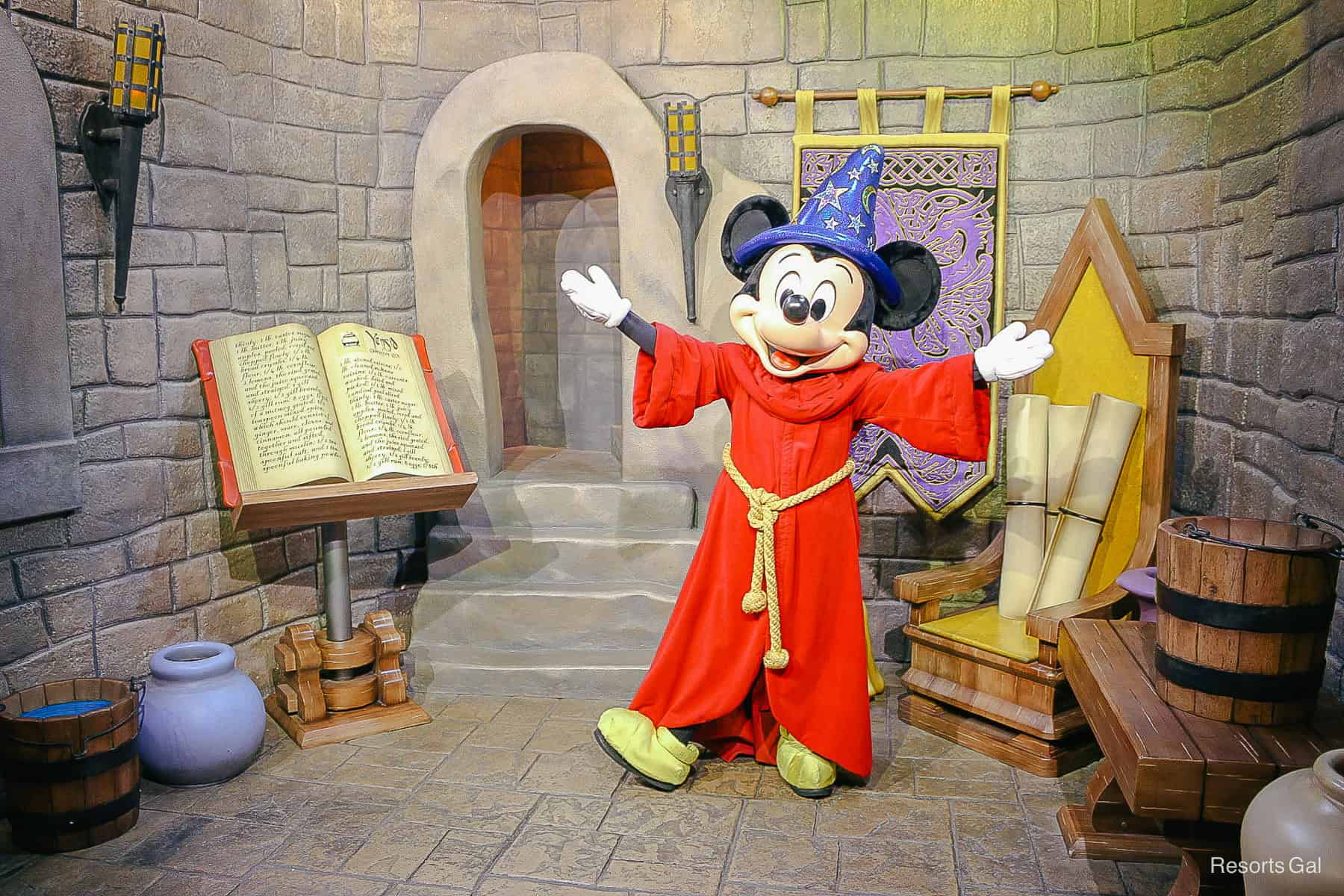 Mickey Mouse wears his red sorcerer robes at Disney's Hollywood Studios 