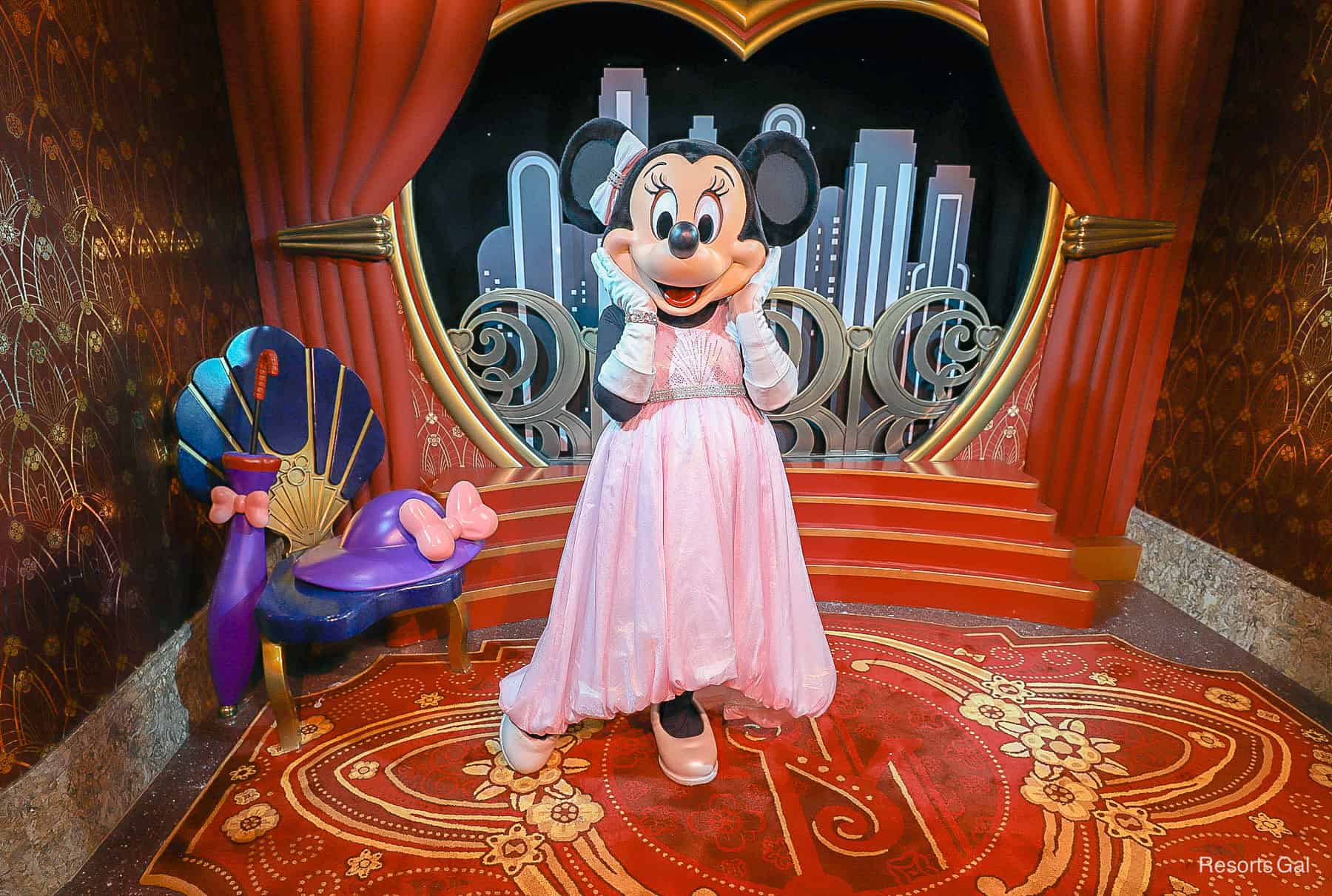 Minnie Mouse poses in her red carpet look at Disney's Hollywood Studios. 