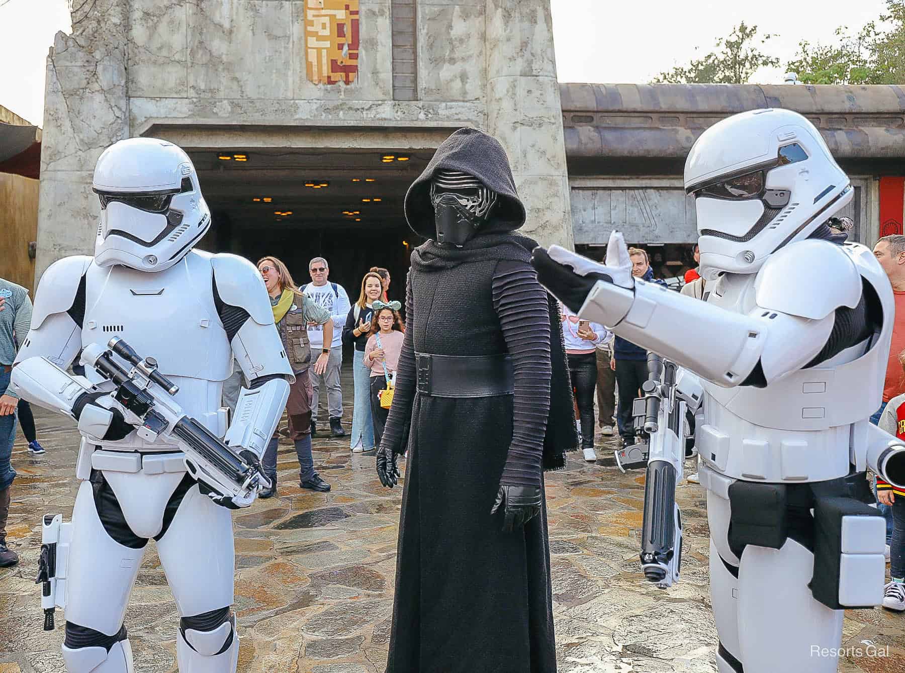 Stormtroopers escorting Kylo Ren through Galaxy's Edge at Disney's Hollywood Studios. 