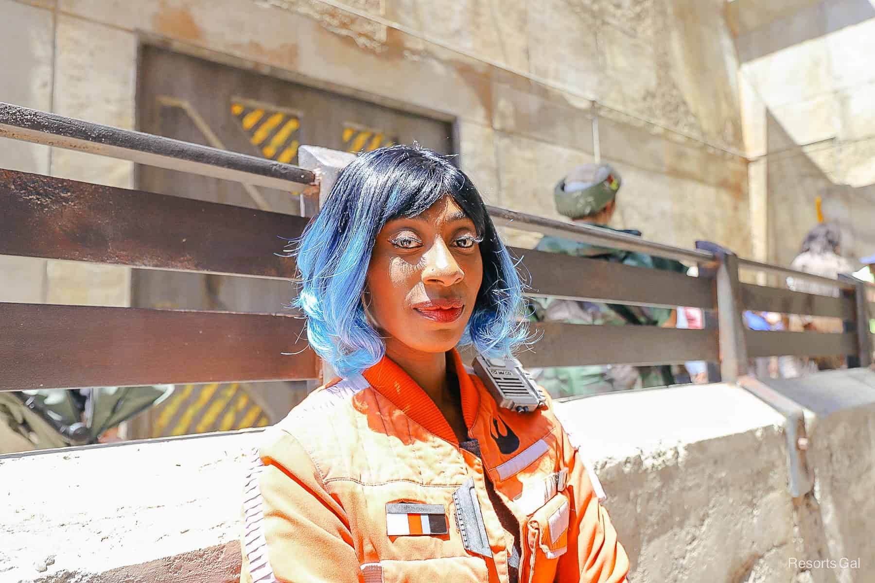 Vi Moradi stops for a photo in Galaxy's Edge at Disney's Hollywood Studios.