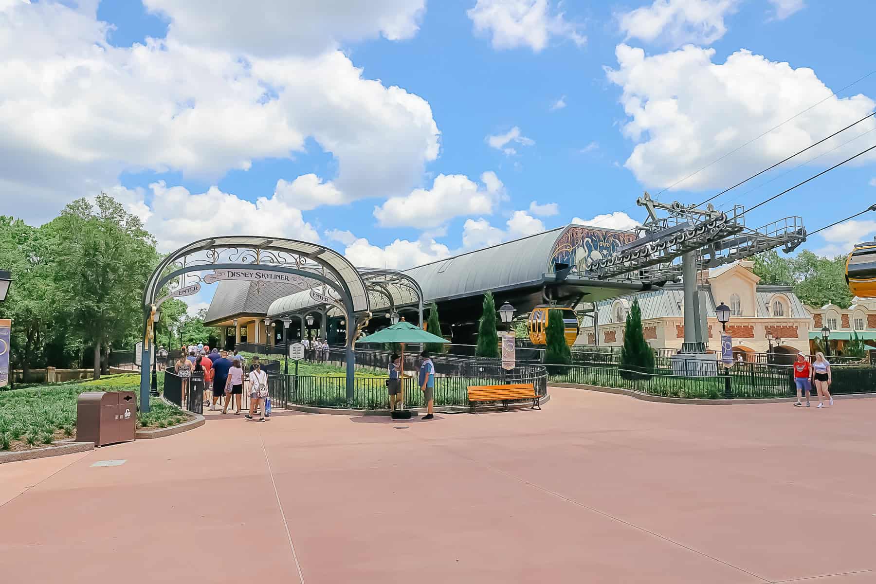 the entrance to the Skyliner station near Disney's Yacht Club 