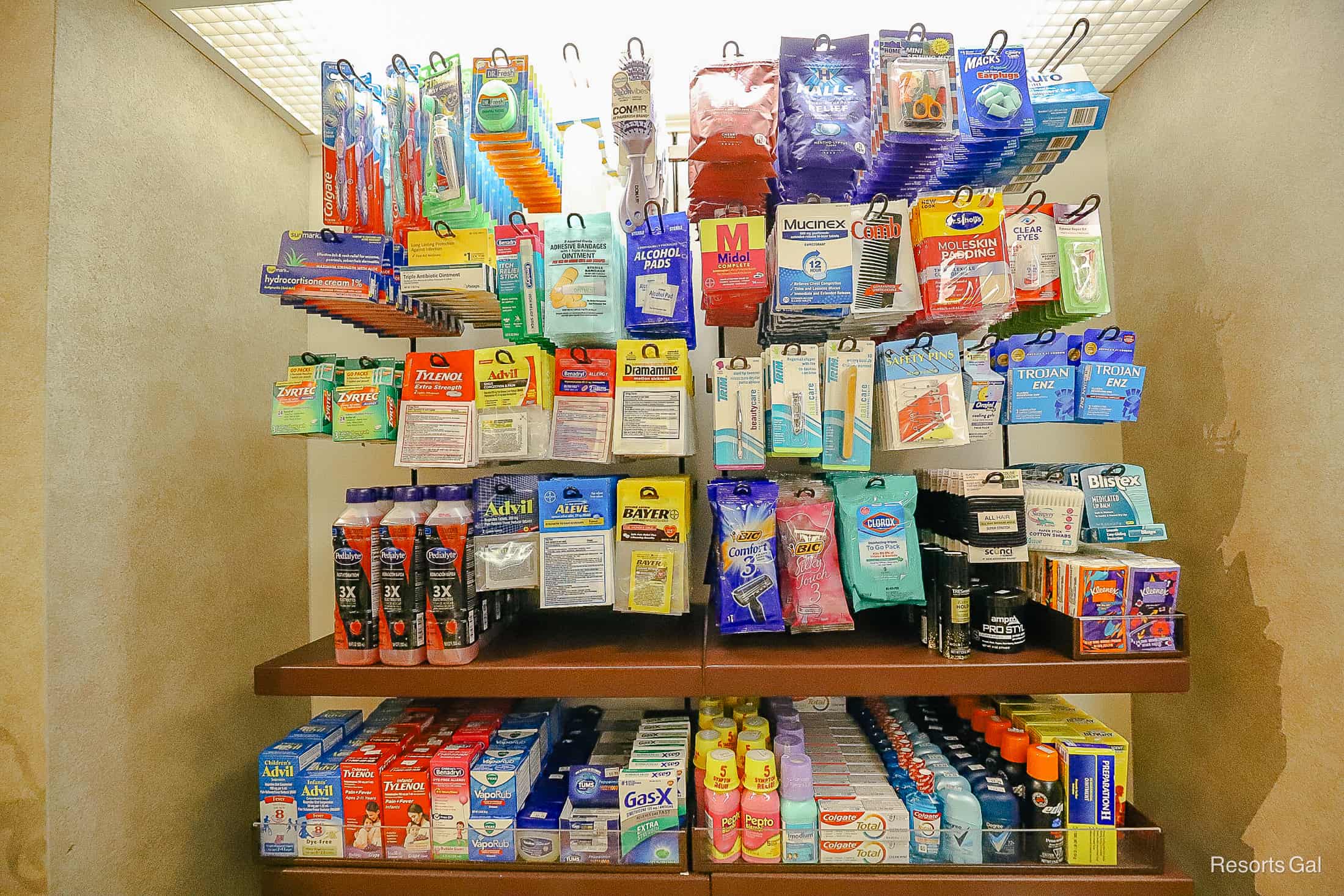 display with over-the-counter medicines and other personal products in Jackson Square Gifts and Desires 