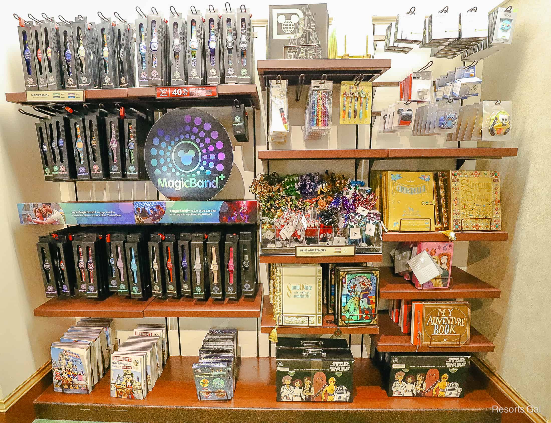 a display of MagicBand+ in the gift shop at French Quarter 