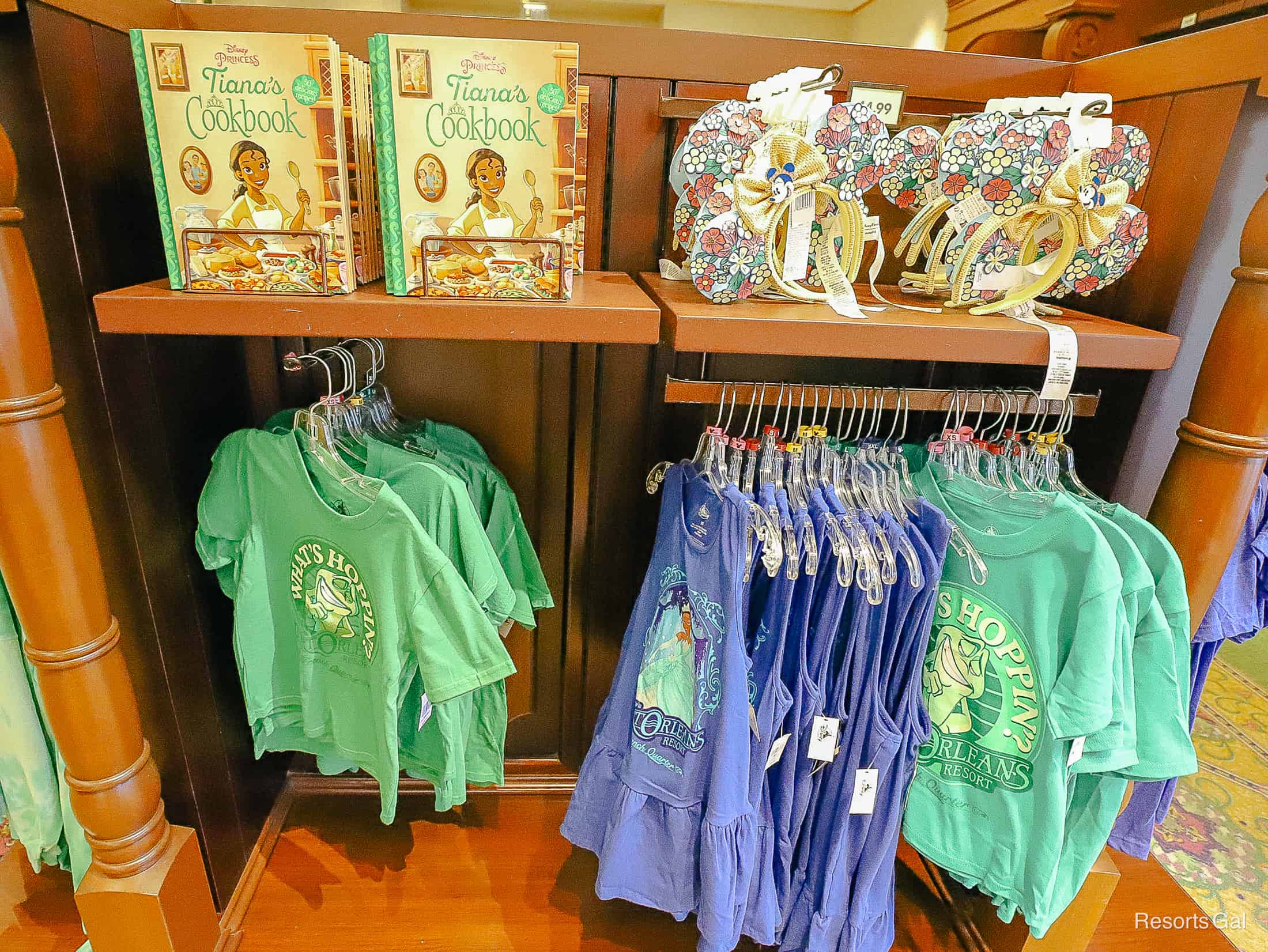 a display with Tiana merchandise in Jackson Square Gifts and Desires 