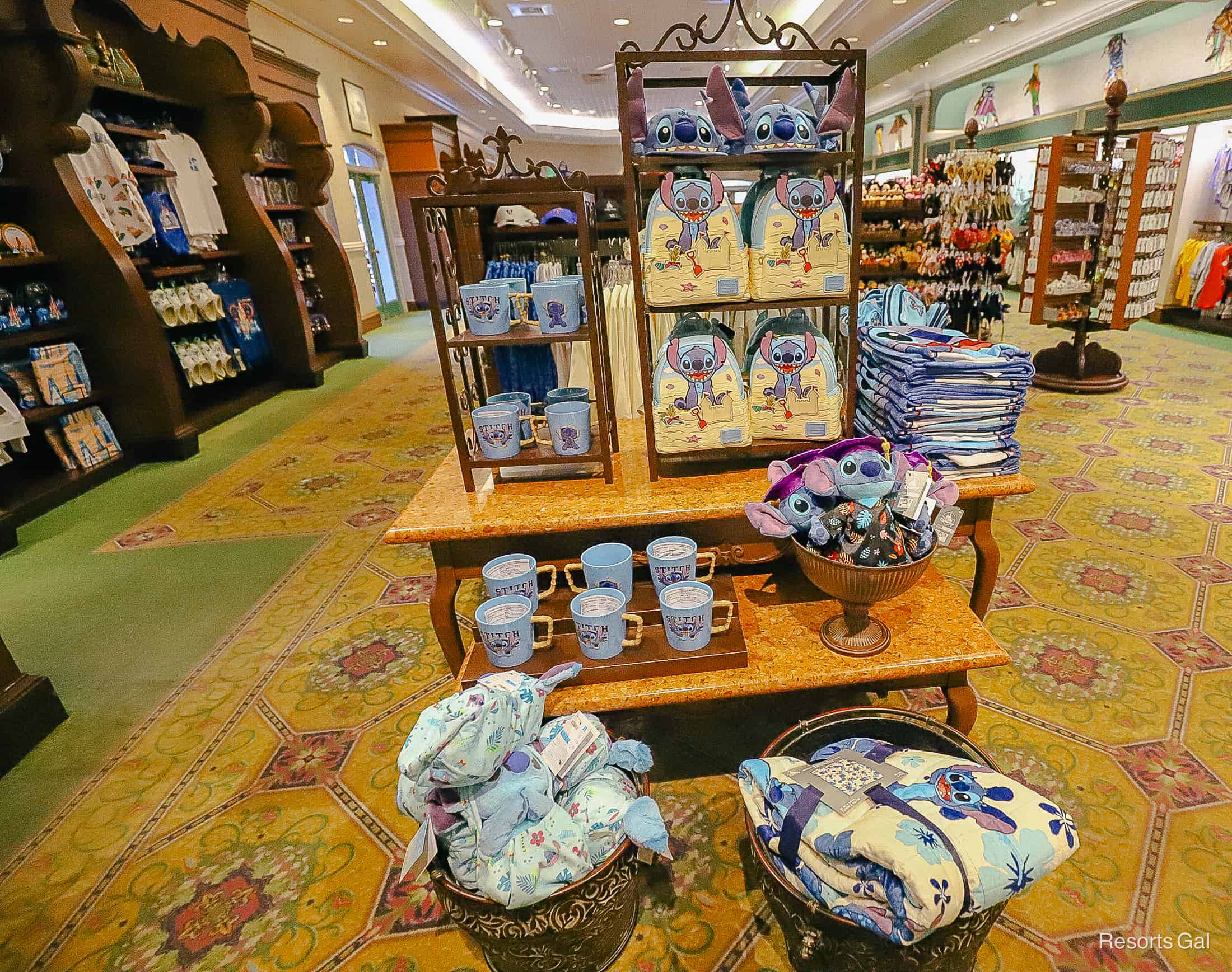 a display with Stitch branded merchandise in Jackson Square Gifts and Desires 