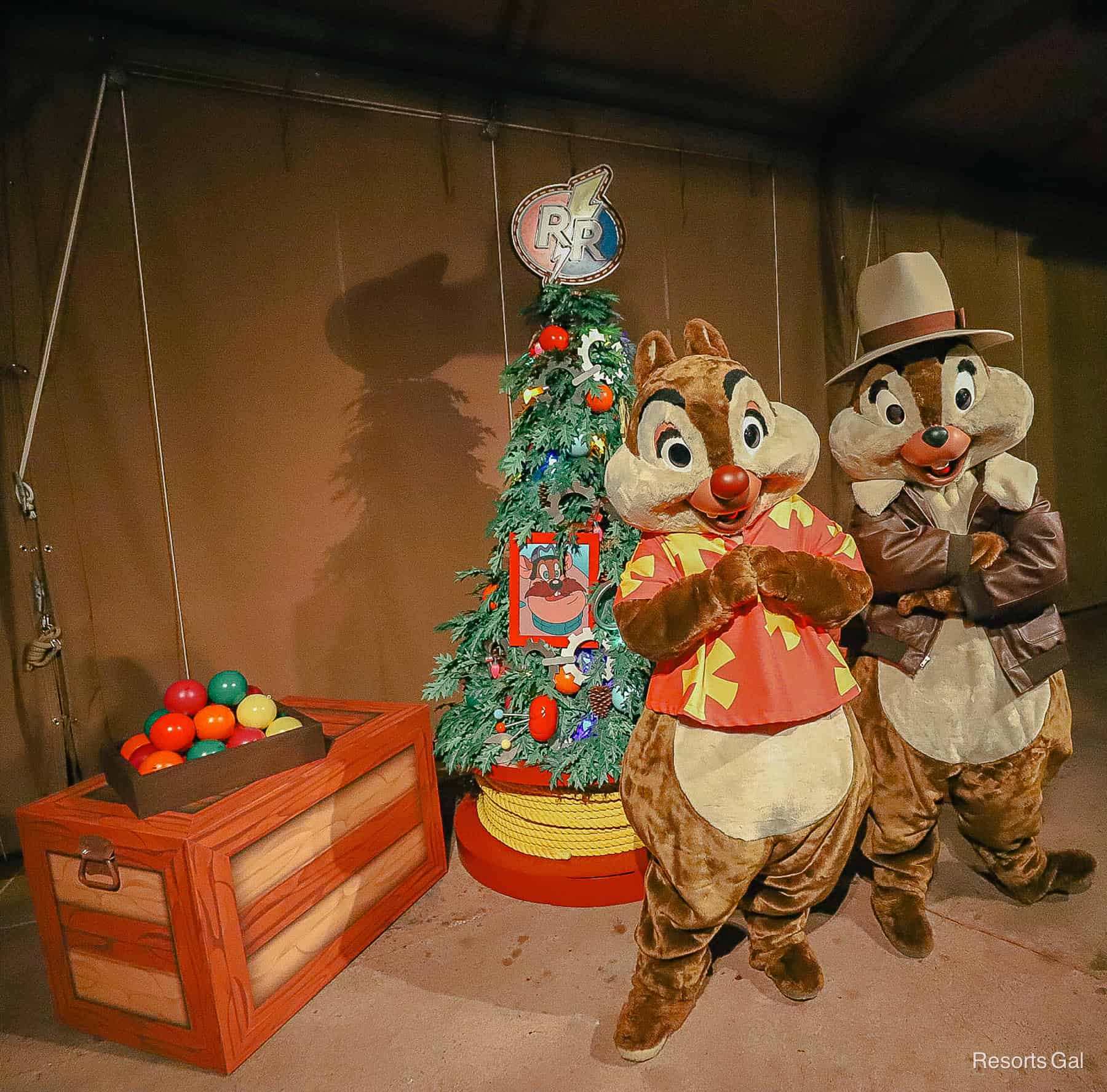 Chip and Dale as Rescue Rangers with a Christmas tree setup 