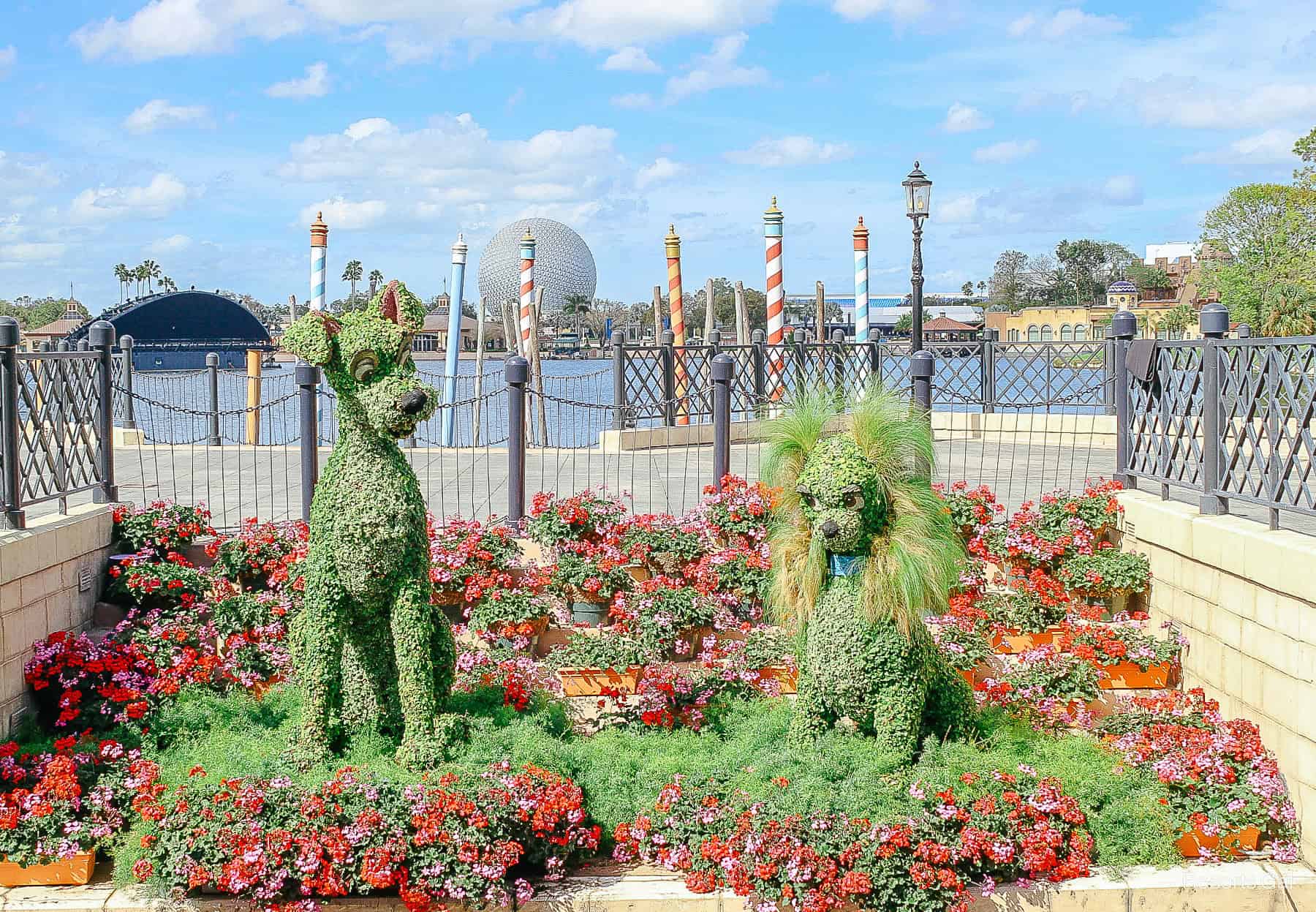 Lady and the Tramp in the same location in 2021 with new backdrop on the water 