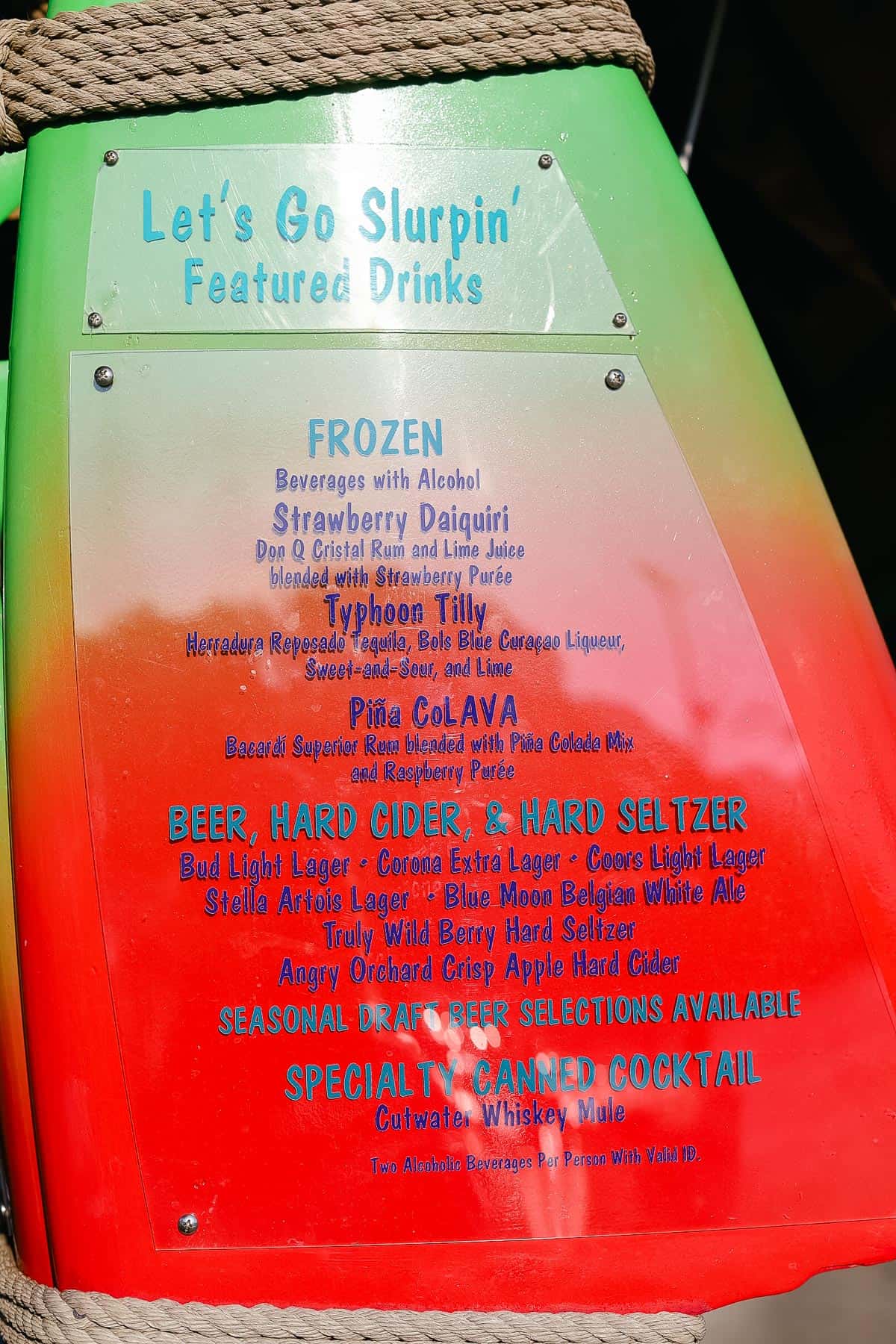 let's go slurpin' cocktail menu at Typhoon Lagoon 