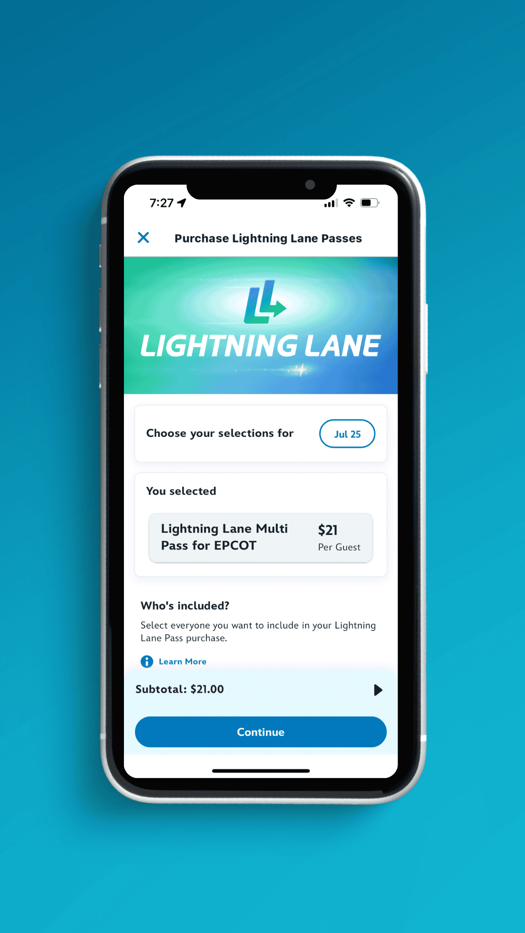 Lightning Lane Multi Pass for Epcot selection screenshot 