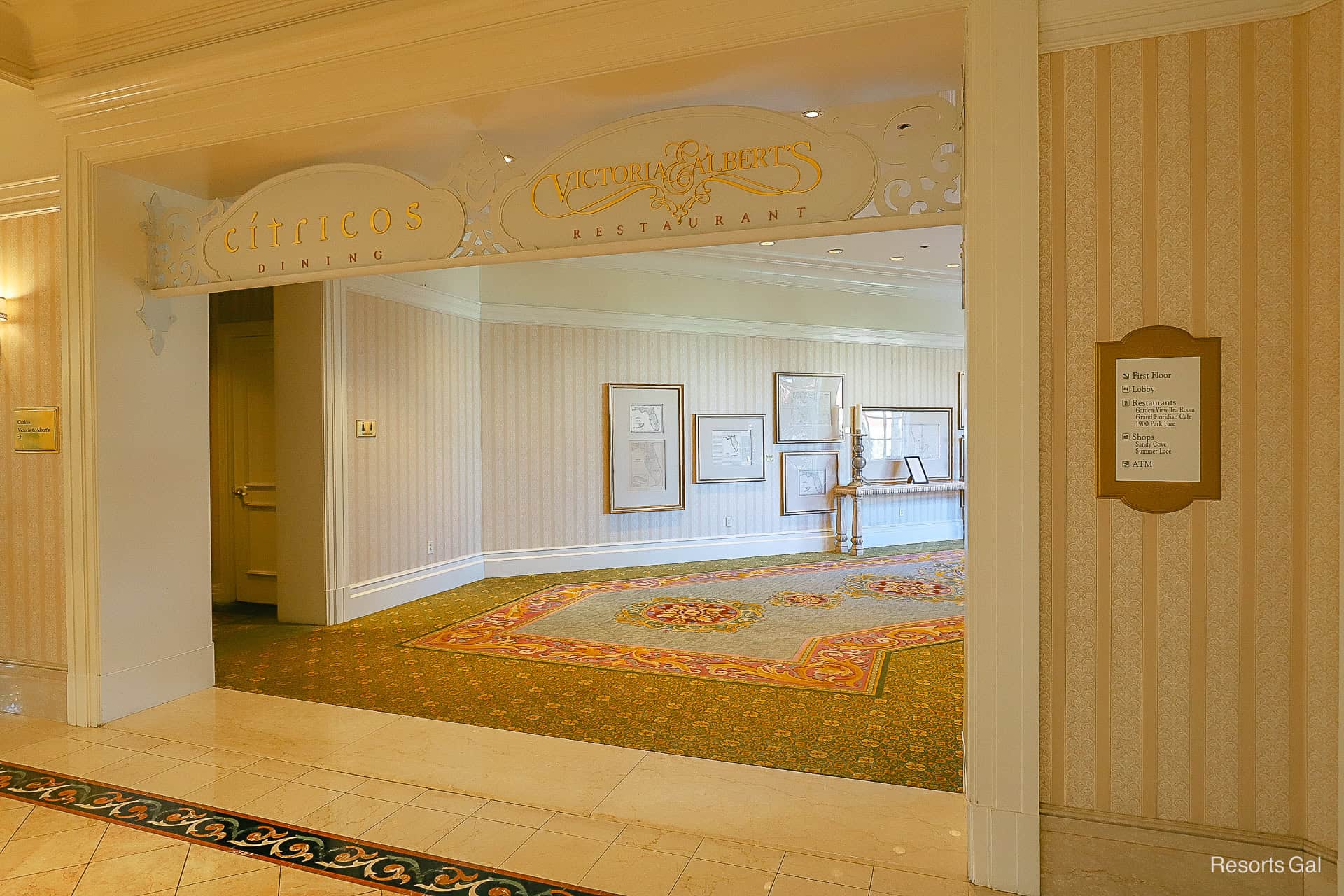 the hallways off the second floor lobby that leads to Citricos and Victoria and Albert's 