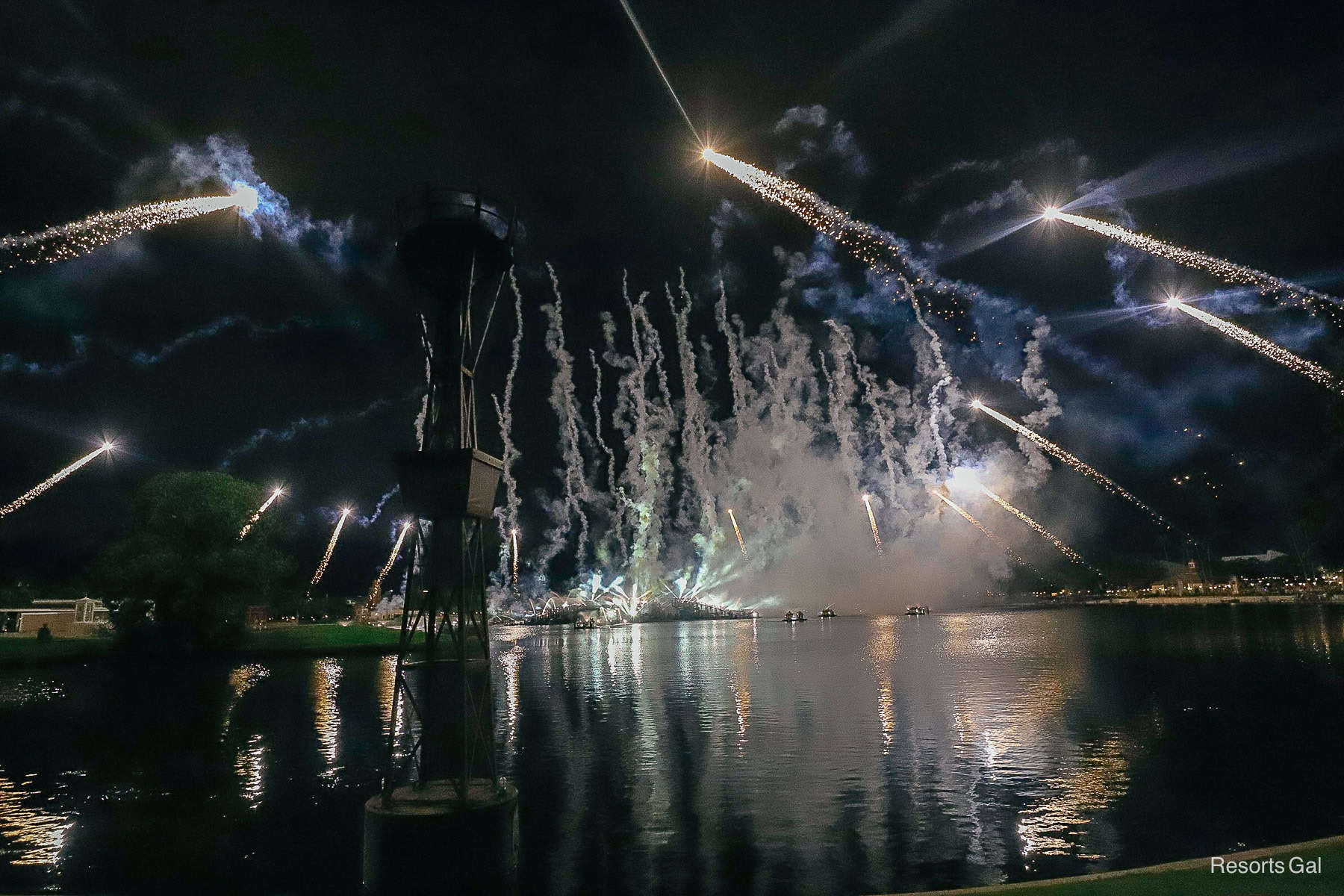 a view of the fireworks from Germany Pavilion 