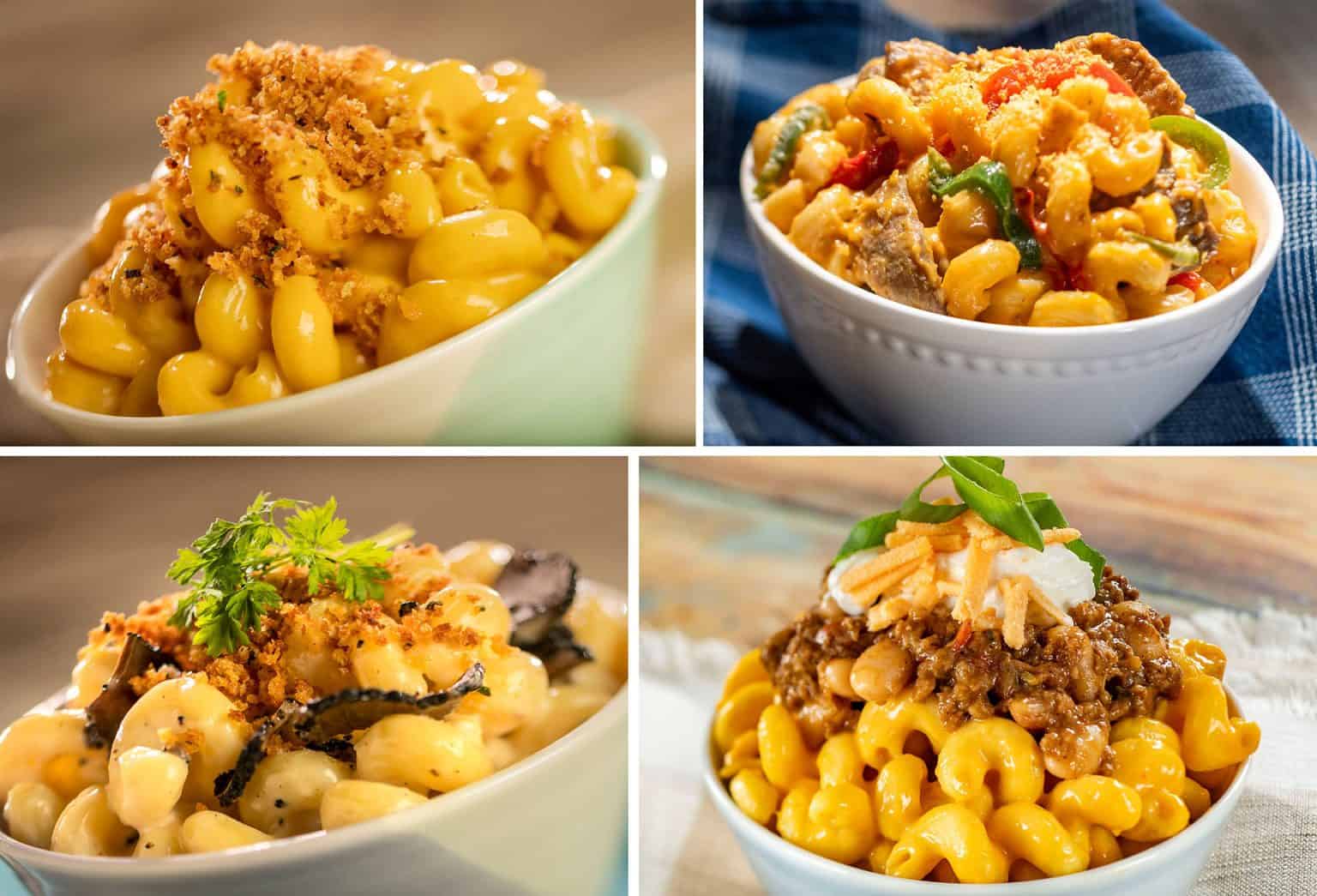 All four macaroni and cheese dishes from Macatizer's Menu at Epcot 2024 Food and Wine 