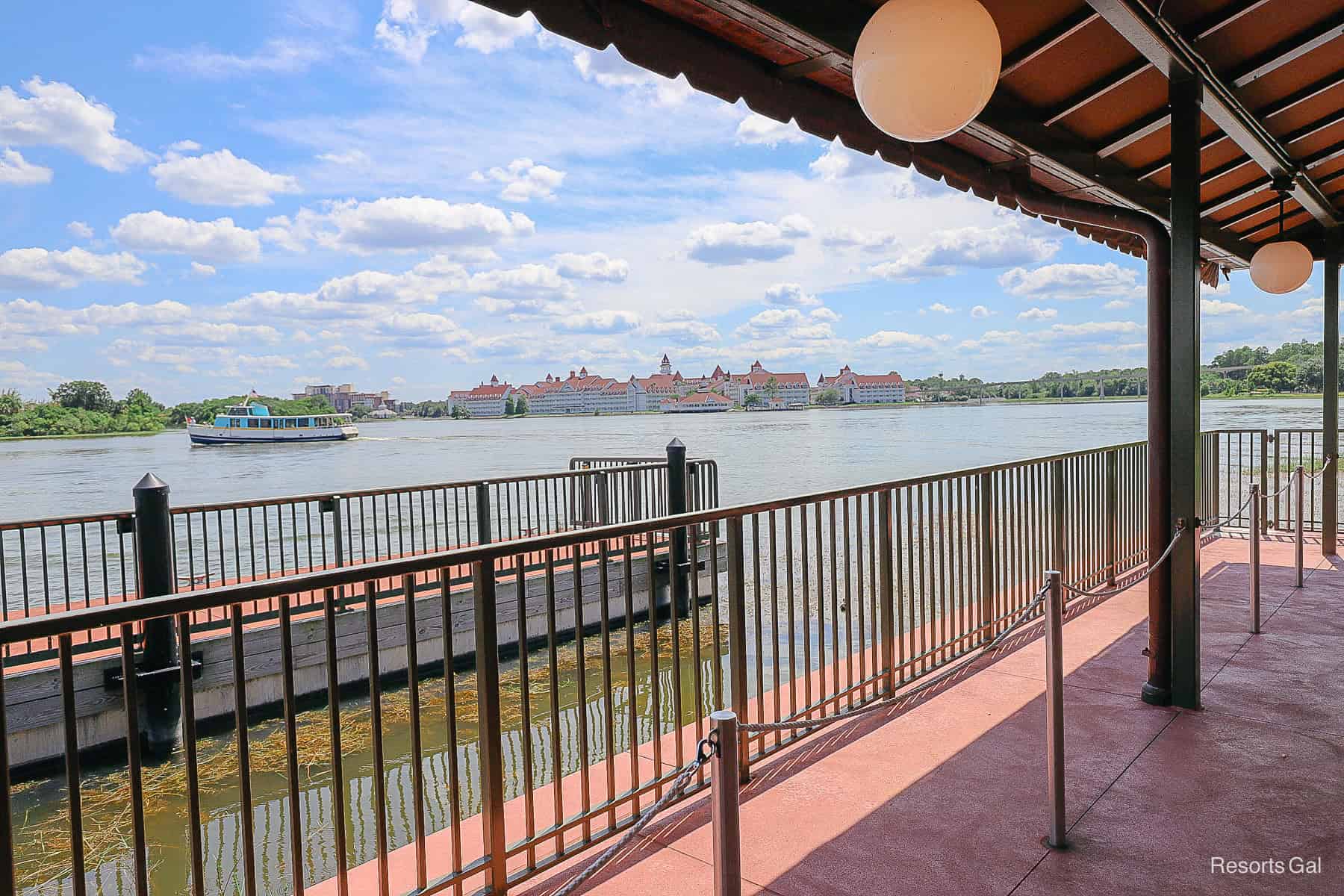 a view of Disney's Grand Floridian across the water from Magic Kingdom's boat dock 