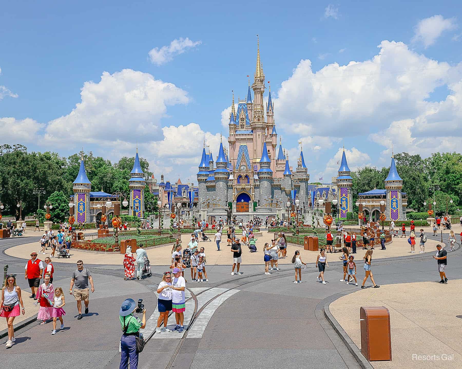 guests in front of Cinderella Castle 