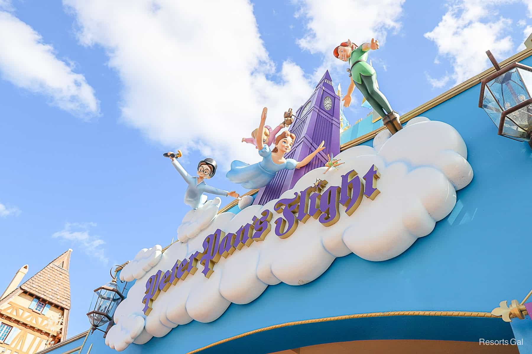 the entrance sign for Peter Pan's Flight at Magic Kingdom 