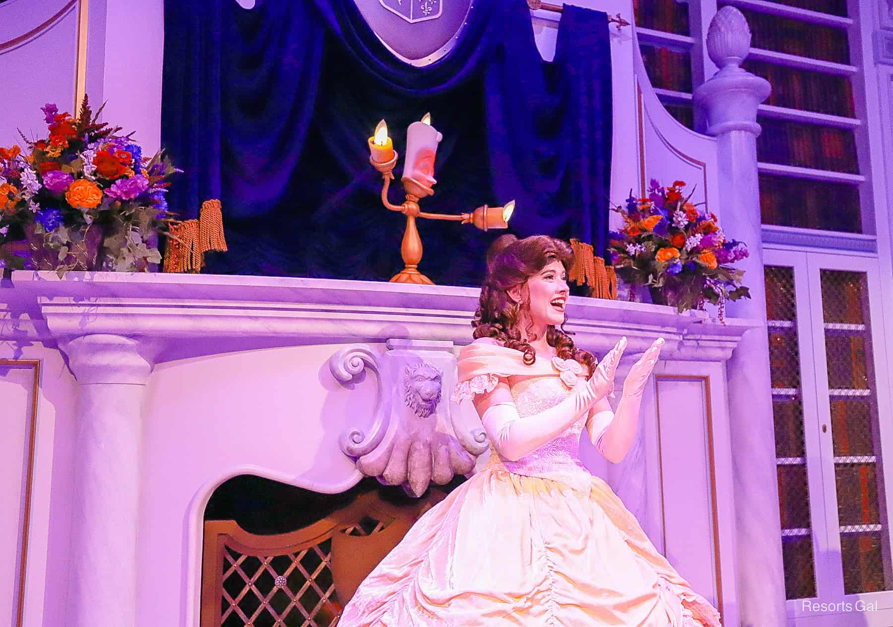 Belle in her yellow ballgown at Enchanted Tales with Belle. 