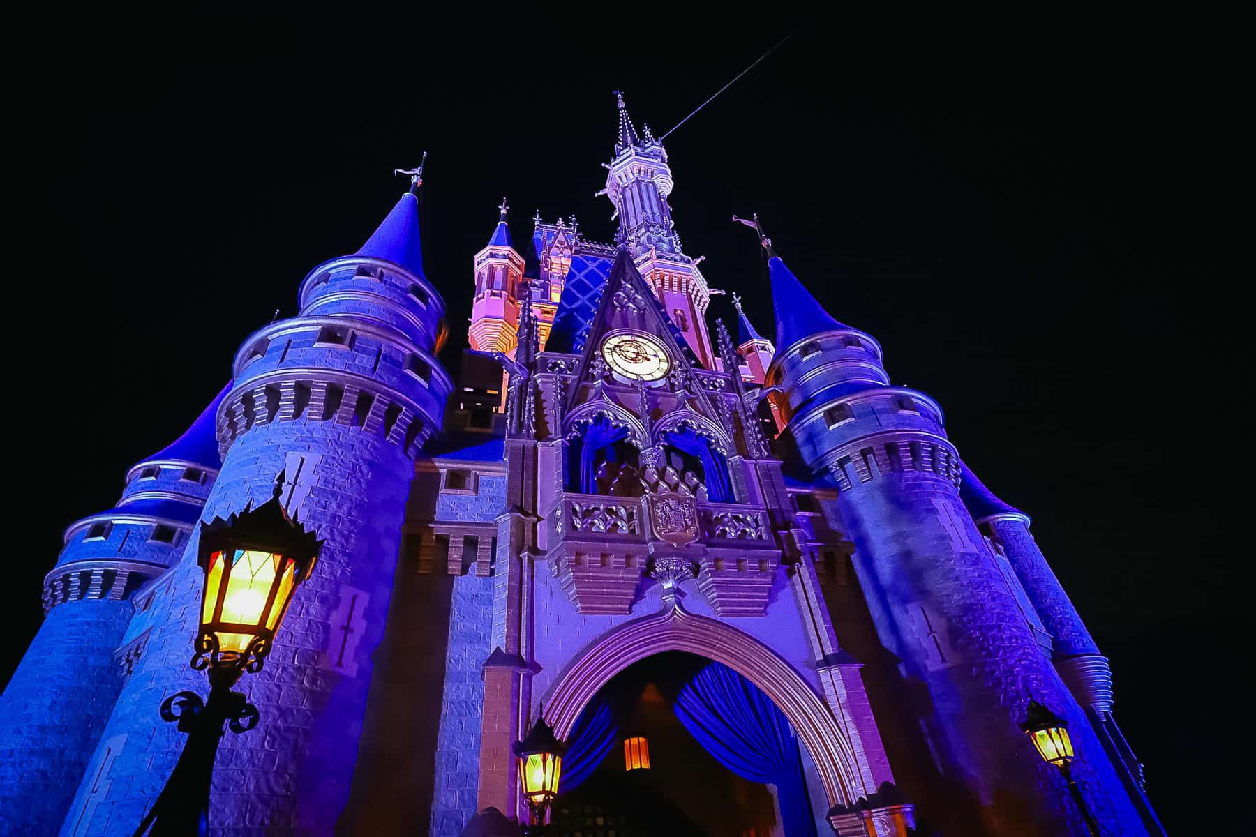 Cinderella Castle at Magic Kingdom at night 