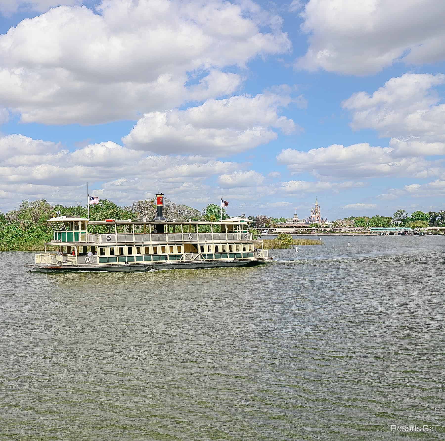 the ferry with Cinderella Castle at Magic Kingdom in the backdrop 