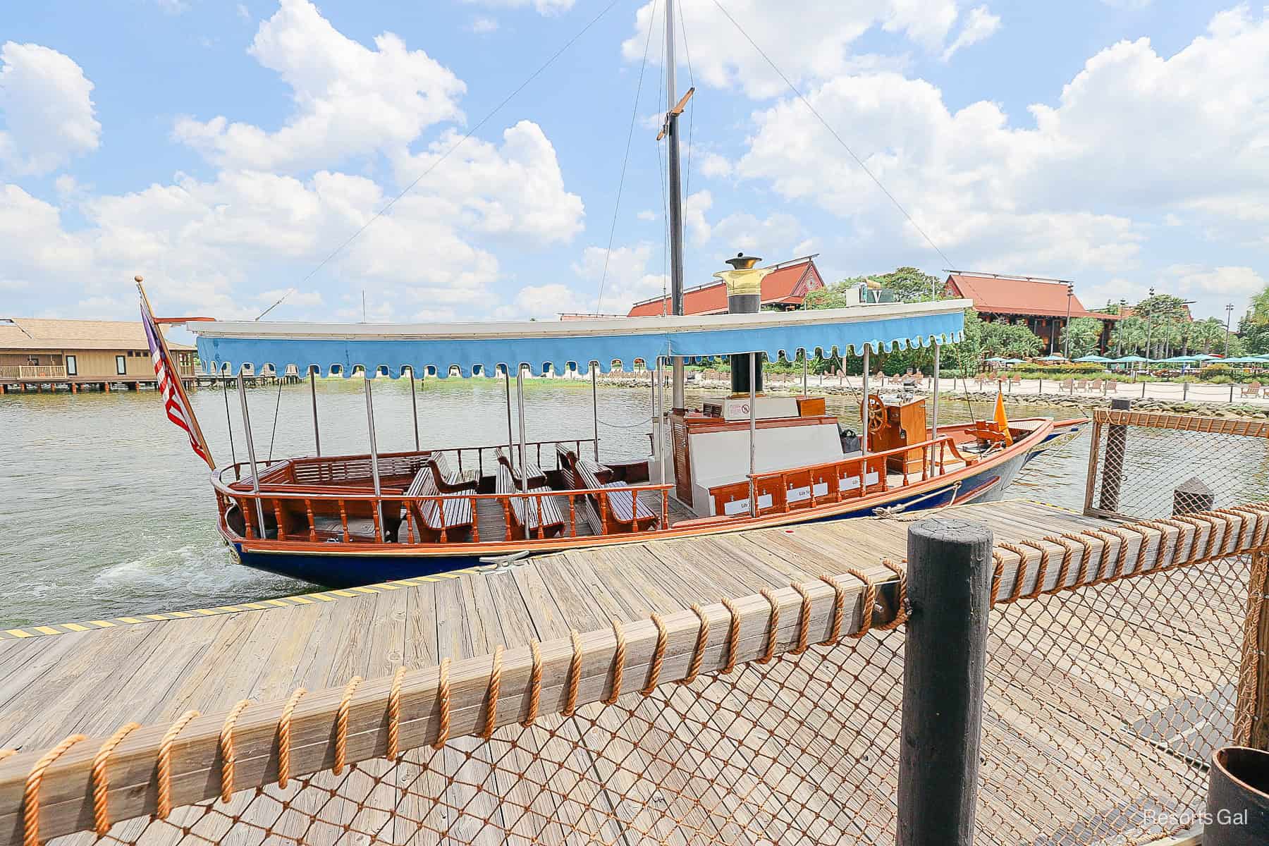 a boat docked at Disney's Grand Floridian Resort and Spa 