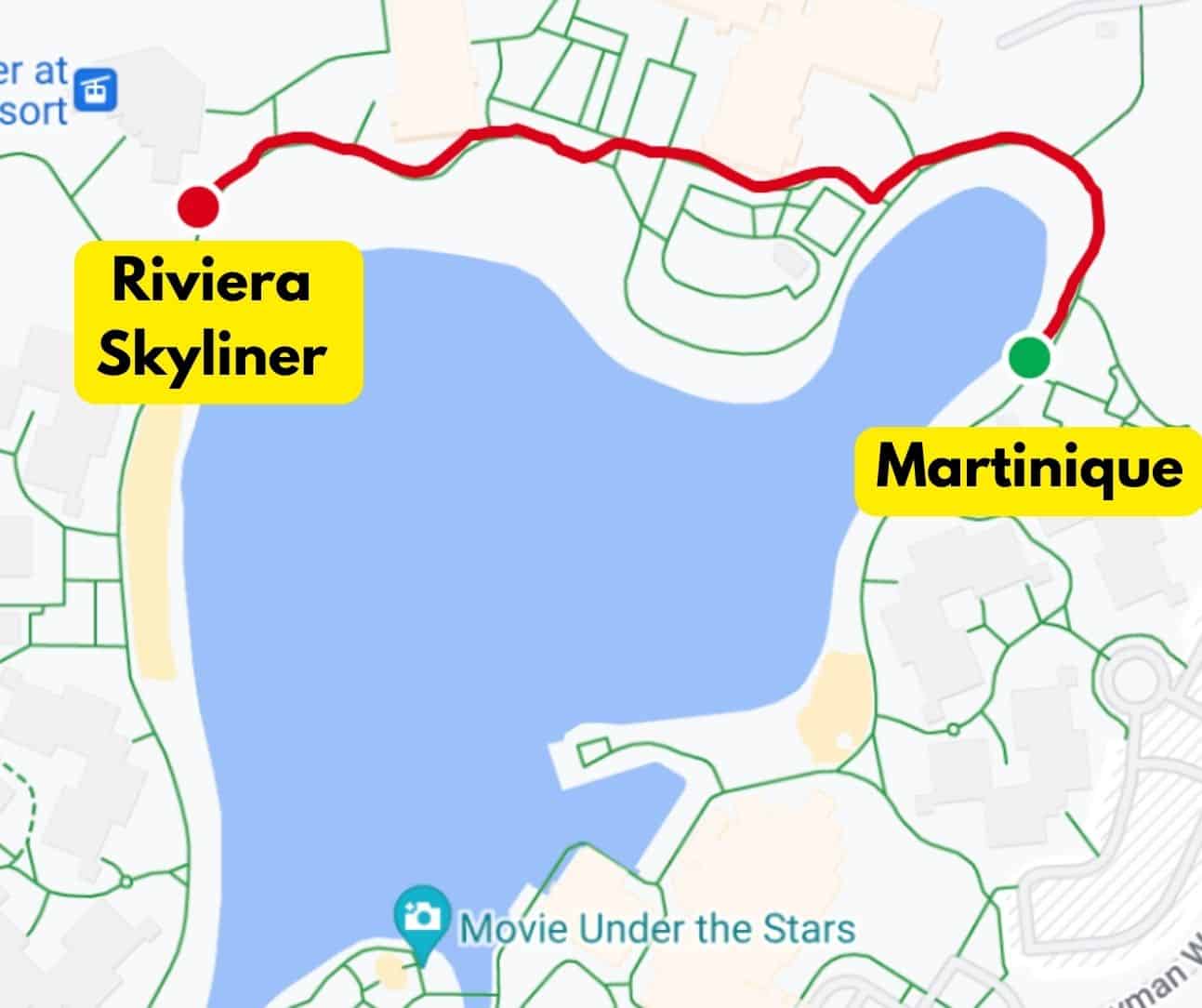Walking Distance from Martinique to Riviera Skyliner 