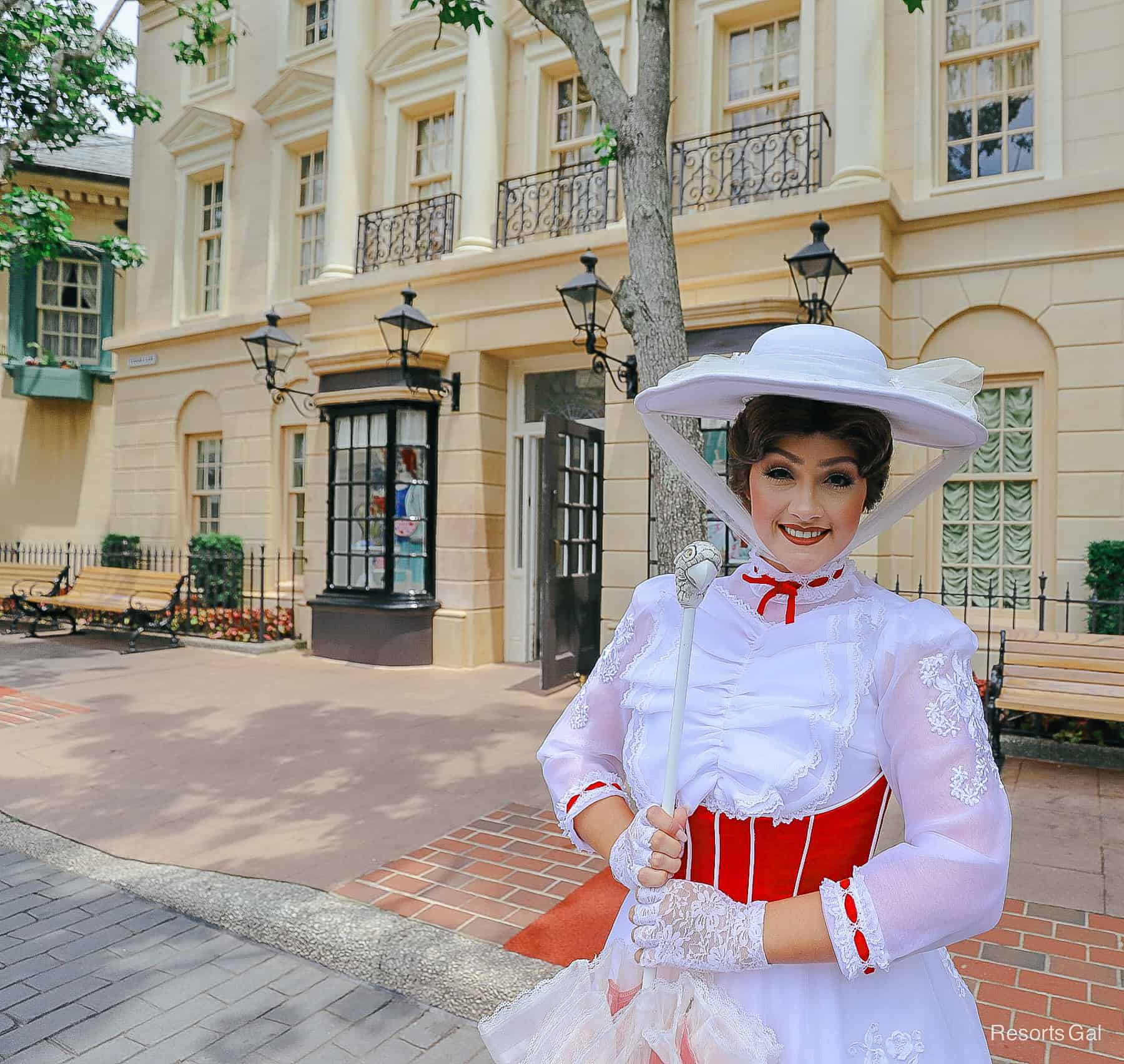 Mary Poppins on Cherry Tree Lane in Epcot's United Kingdom Pavilion 