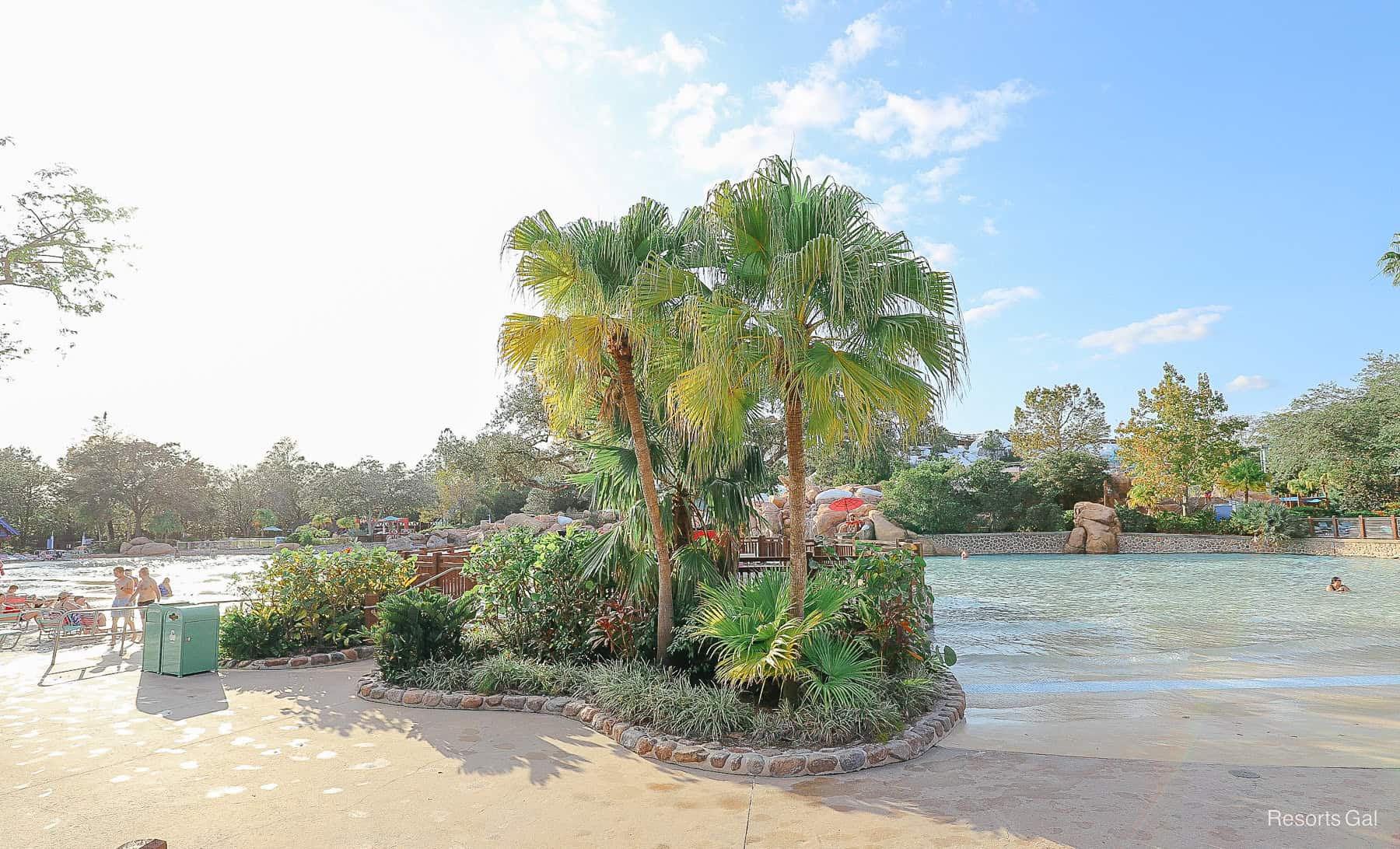 a small island with private seating at Blizzard Beach 