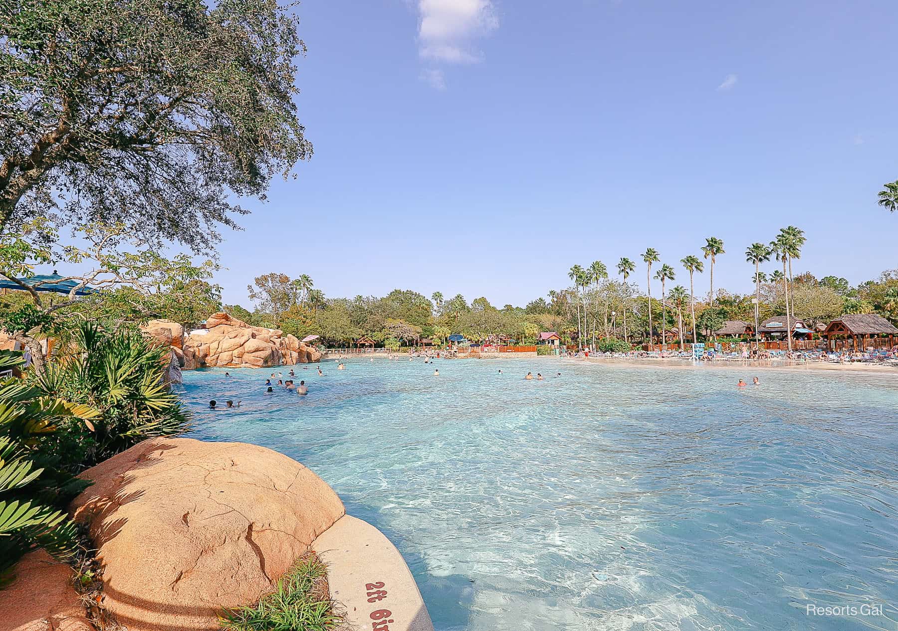 a view of the wave pool from the Red Slopes looking back to the front of the park 