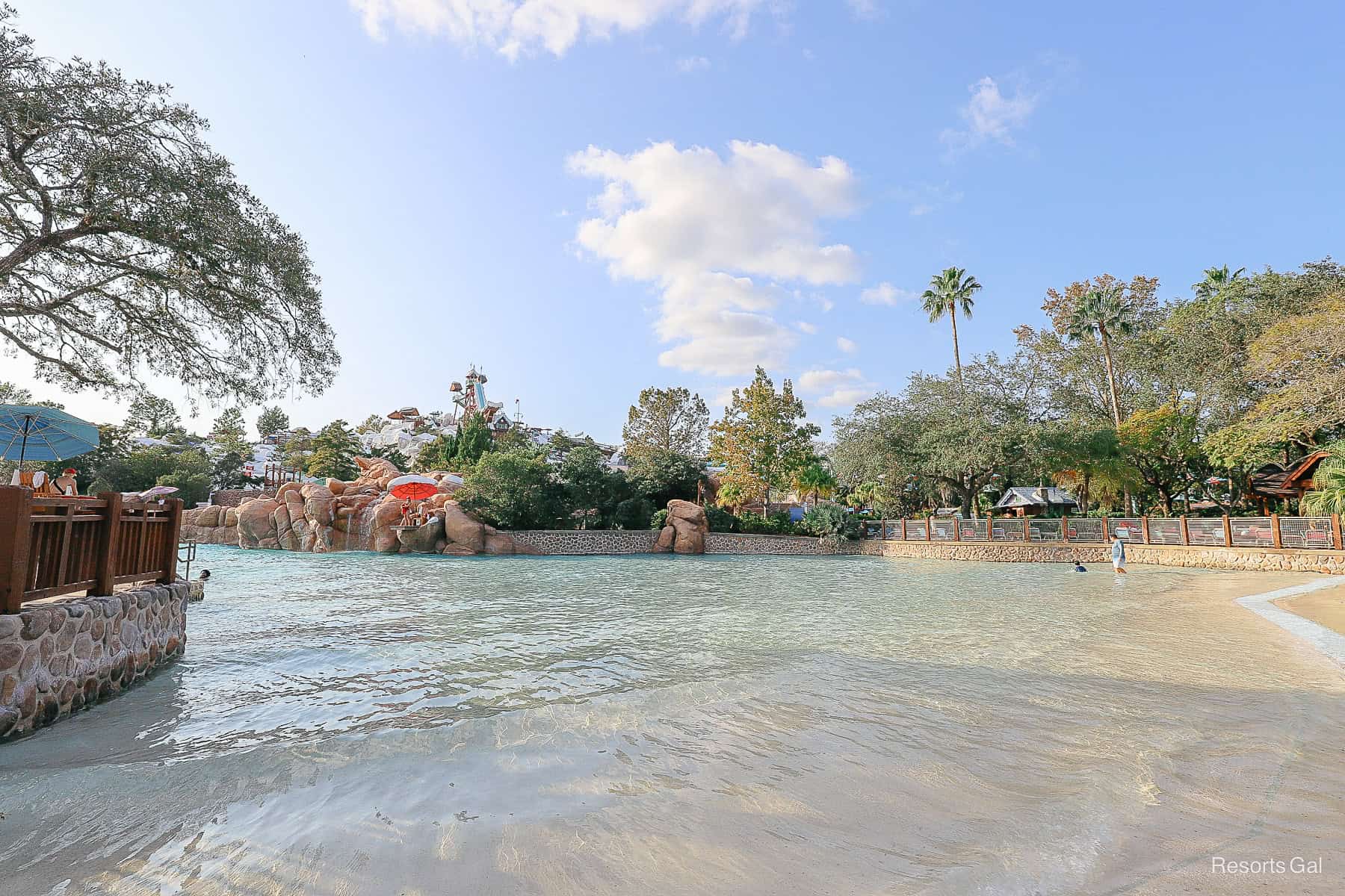 the sides of the wave pool at Blizzard Beach 