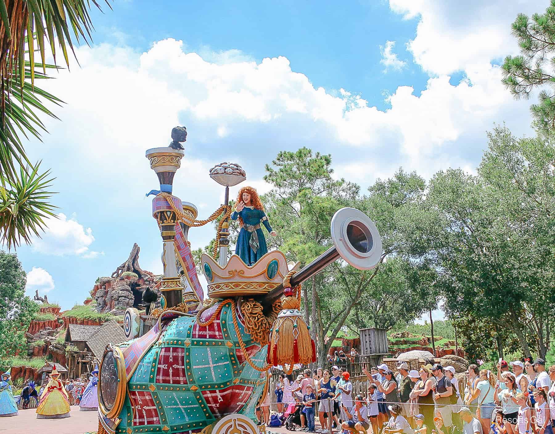 Brave unit float in the Festival of Fantasy Parade looks like a giant bagpipe 