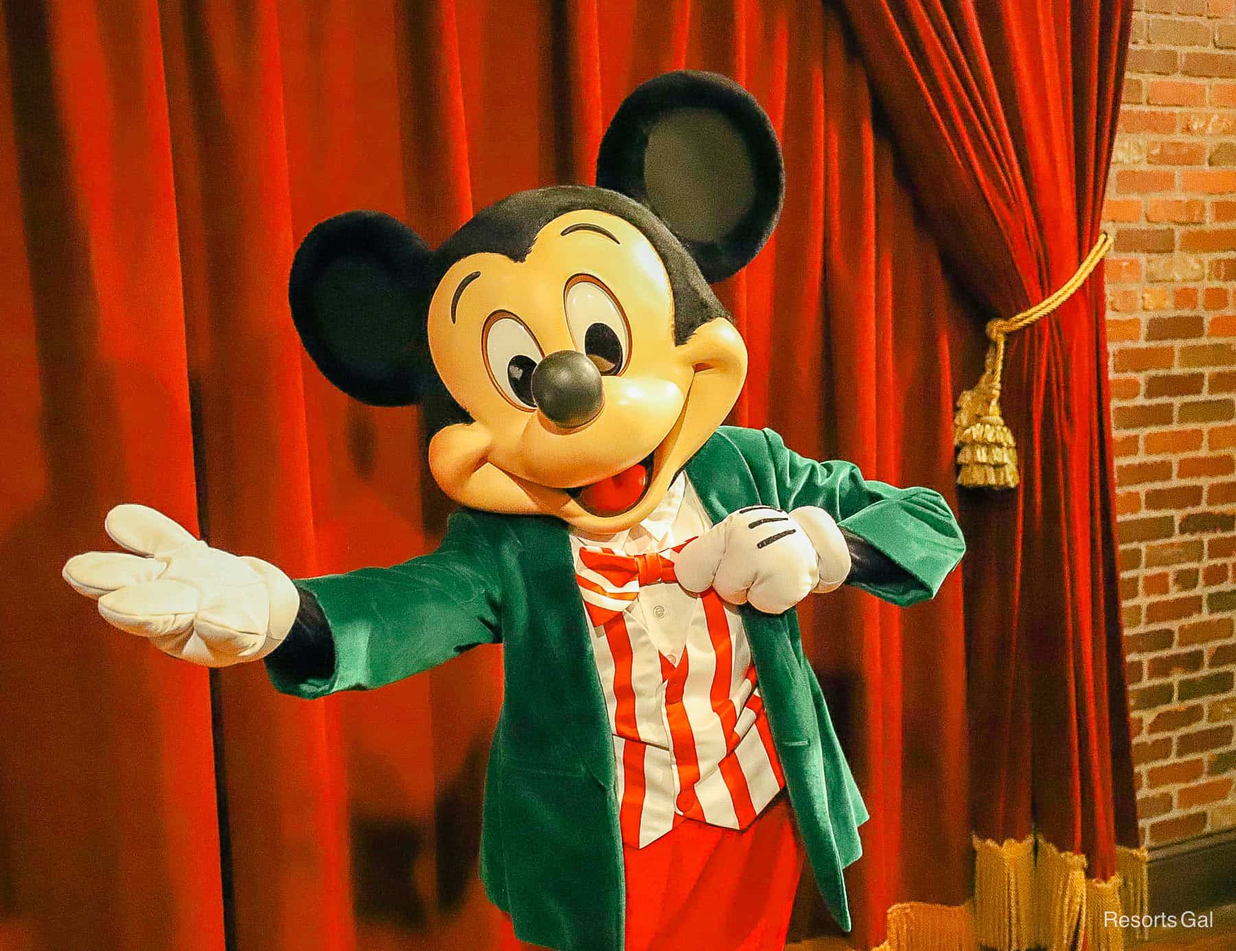 Mickey Mouse in his Christmas outfit at the 2024 Mickey's Very Merry Christmas Party 